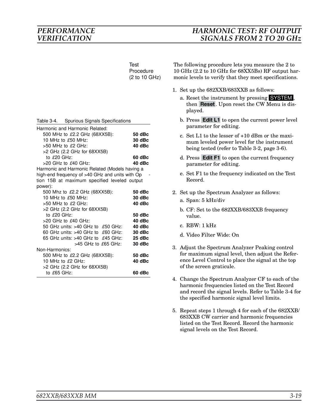 Anritsu 683XXB, 682XXB manual Test Procedure 2 to 10 GHz 