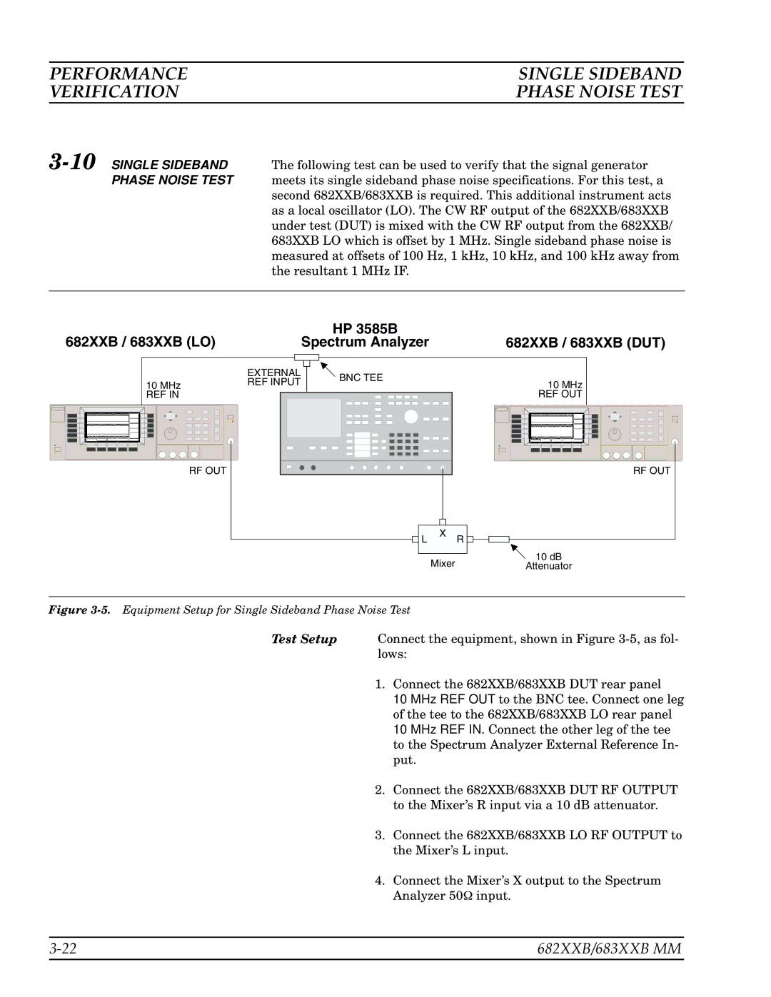 Anritsu 682XXB, 683XXB manual Performance Single Sideband Verification Phase Noise Test, 10SINGLE Sideband 