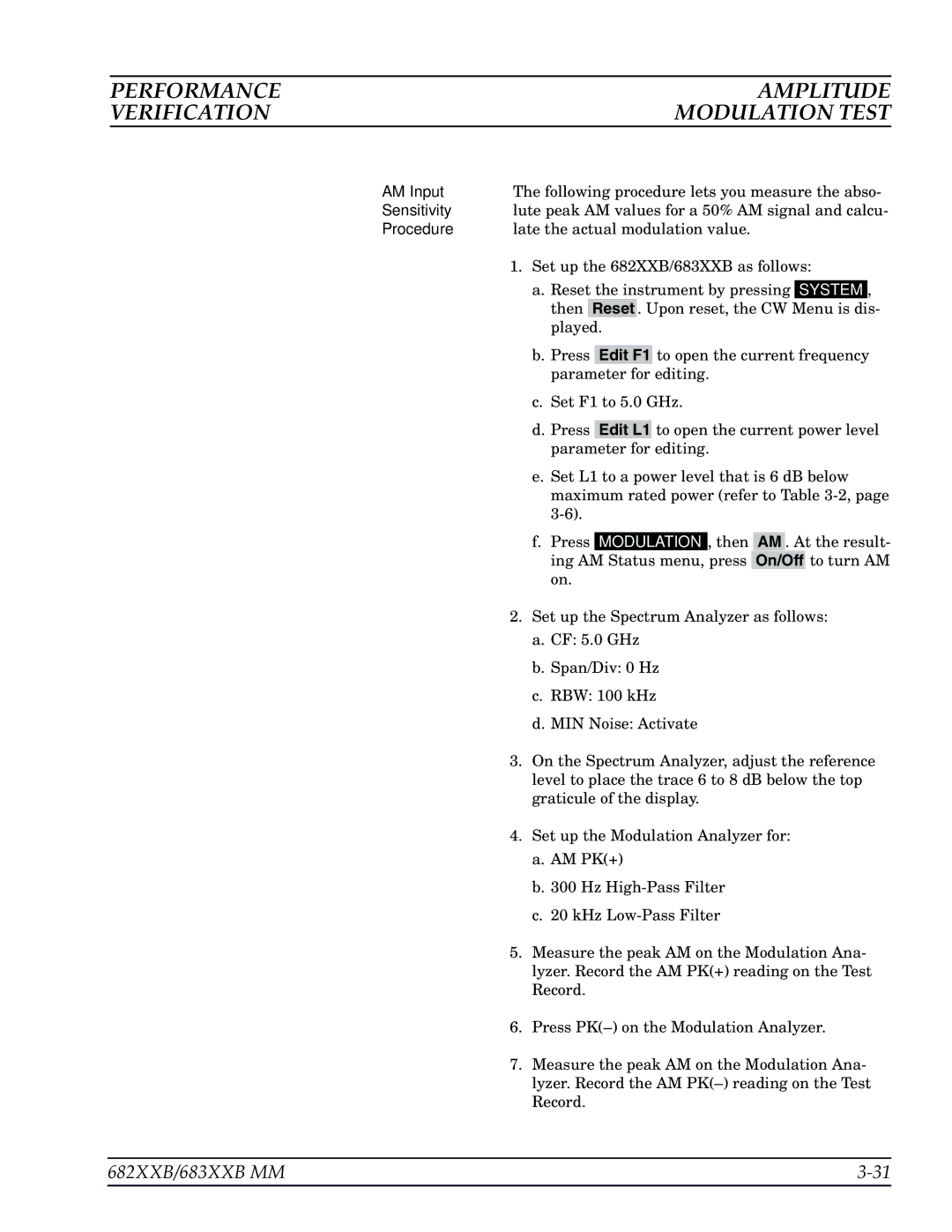 Anritsu 683XXB, 682XXB manual Performance Amplitude Verification Modulation Test 