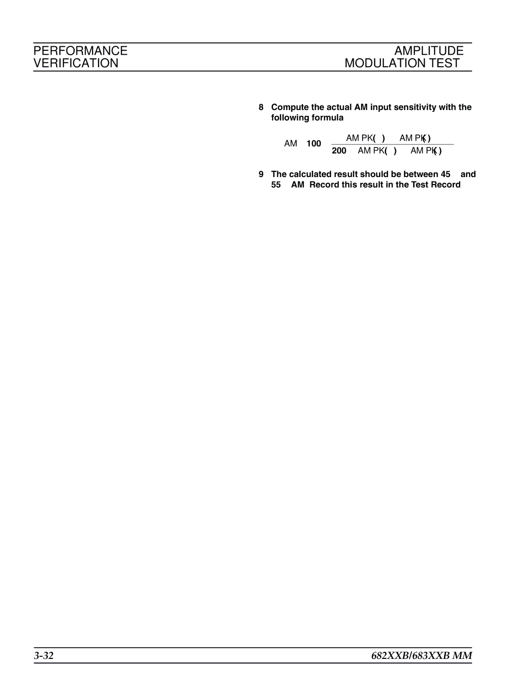 Anritsu 682XXB, 683XXB manual Performance Amplitude Verification Modulation Test 