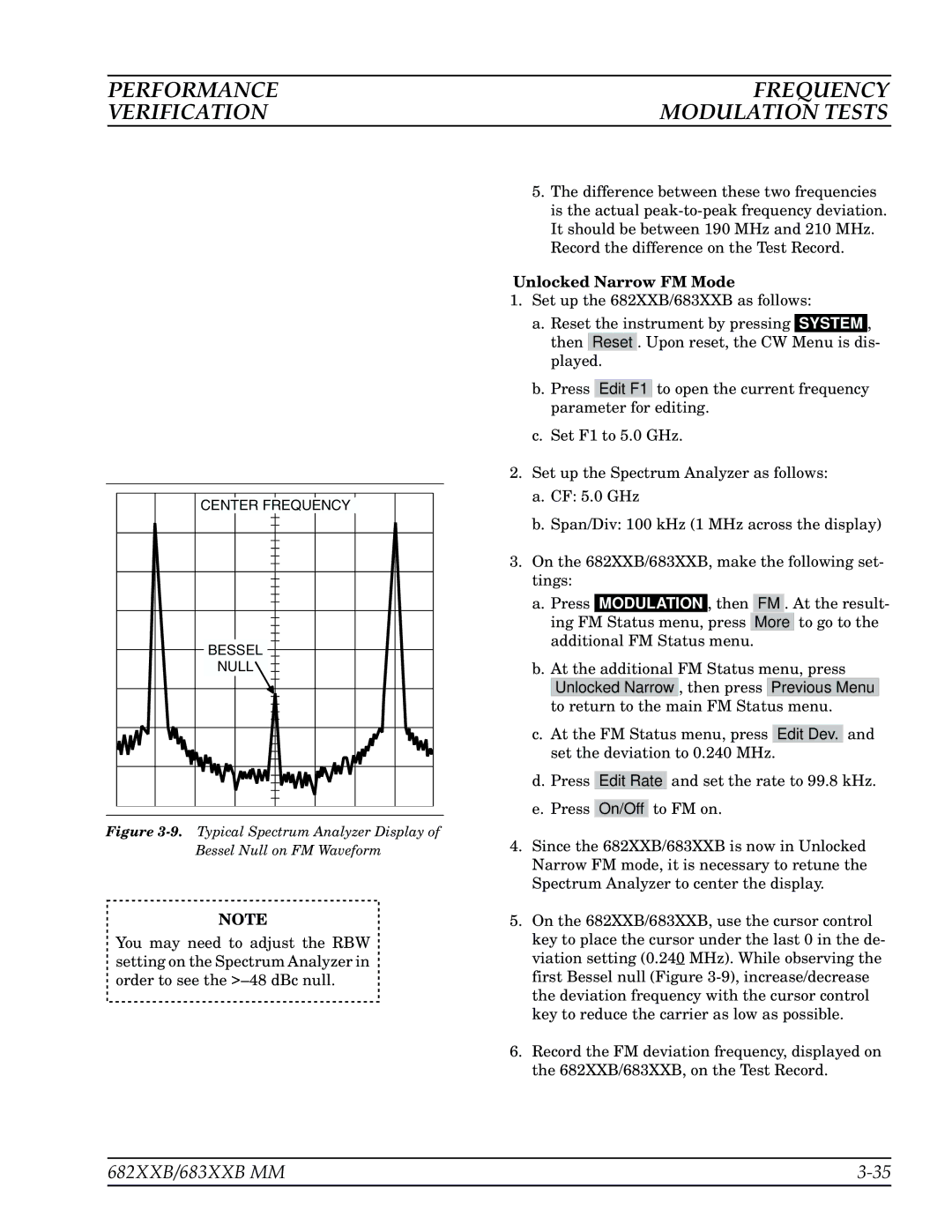 Anritsu 683XXB, 682XXB manual Unlocked Narrow FM Mode 