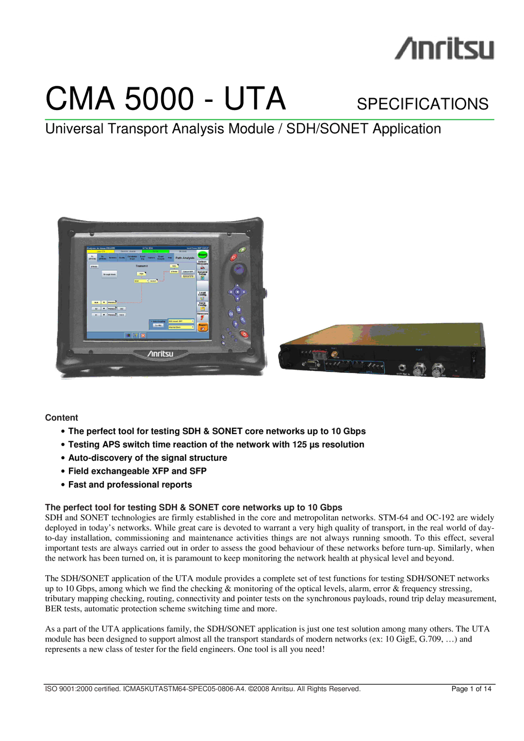 Anritsu CMA 5000 - UTA specifications CMA 5000 UTA 