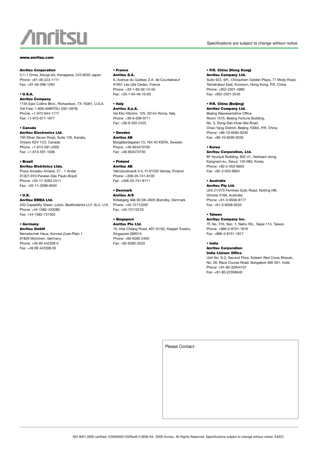 Anritsu CMA5000 manual Please Contact 