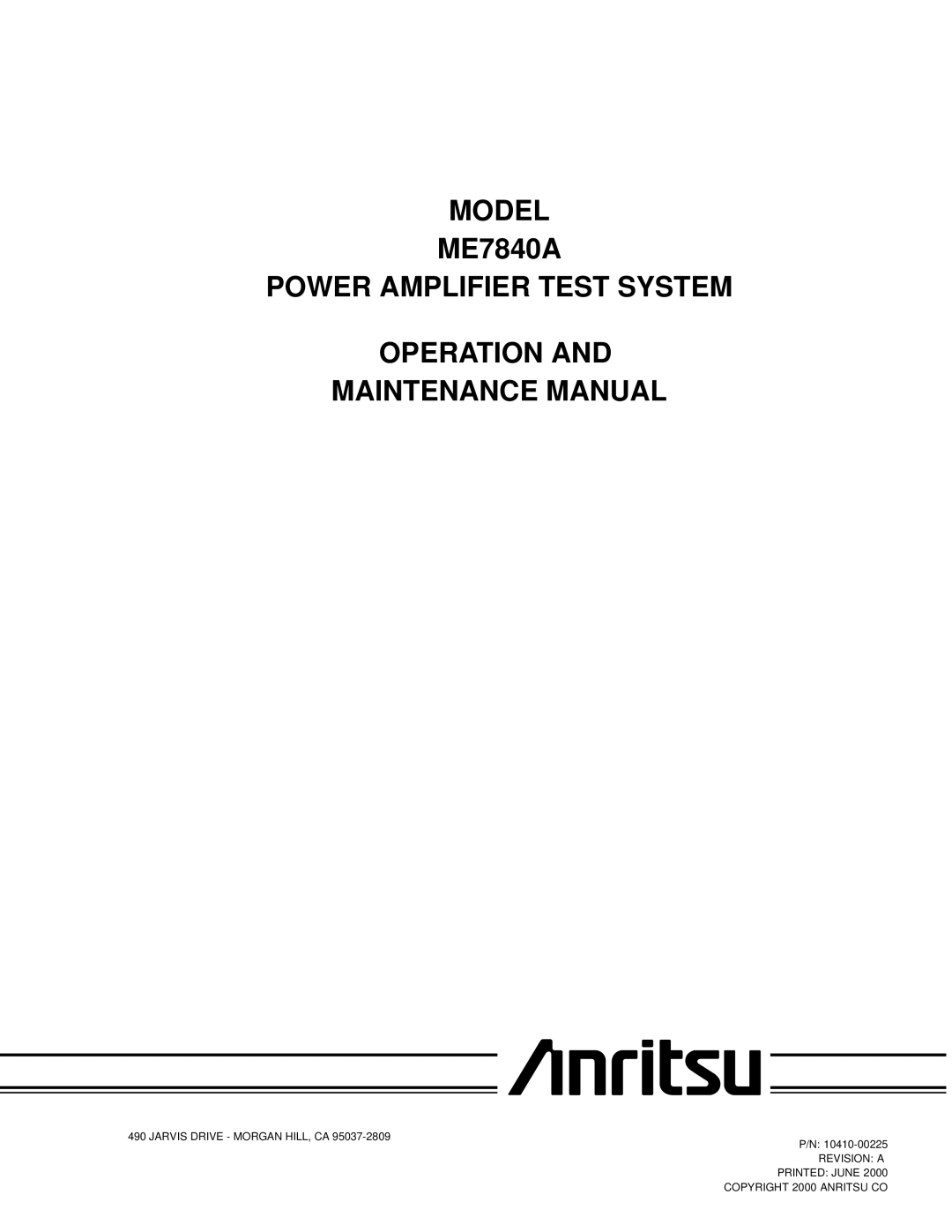 Anritsu ME7840A manual Model 