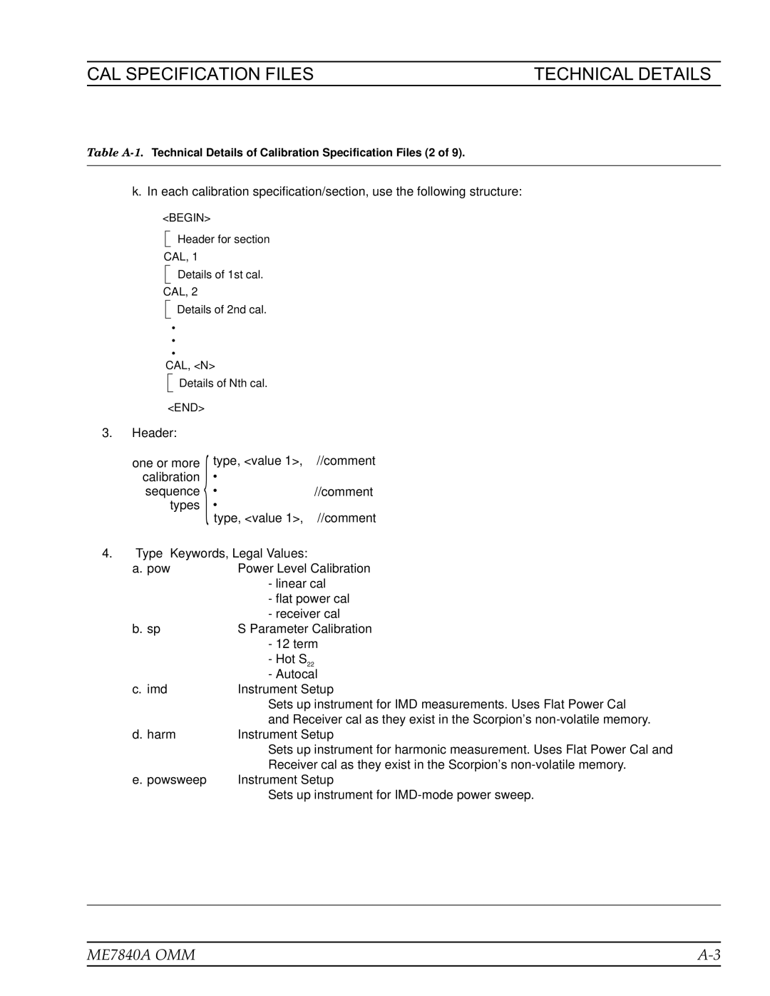 Anritsu ME7840A manual CAL Specification Files, Technical Details 