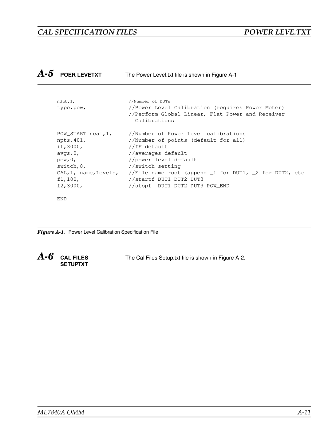 Anritsu ME7840A manual Power LEVE.TXT, 5POWER LEVE.TXT, 6CAL Files, Setup.Txt 