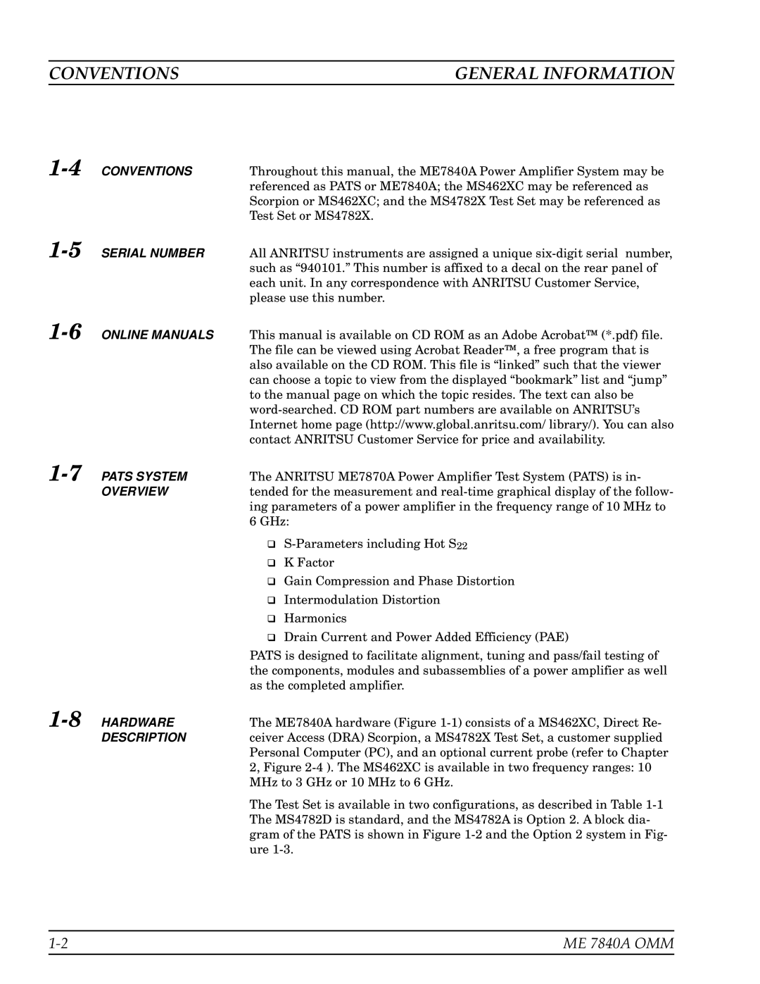 Anritsu ME7840A manual Conventions General Information 