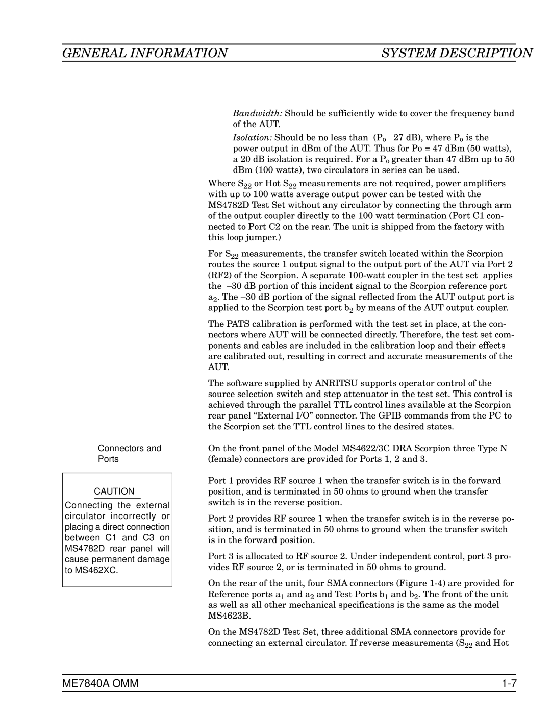 Anritsu ME7840A manual Connectors Ports 