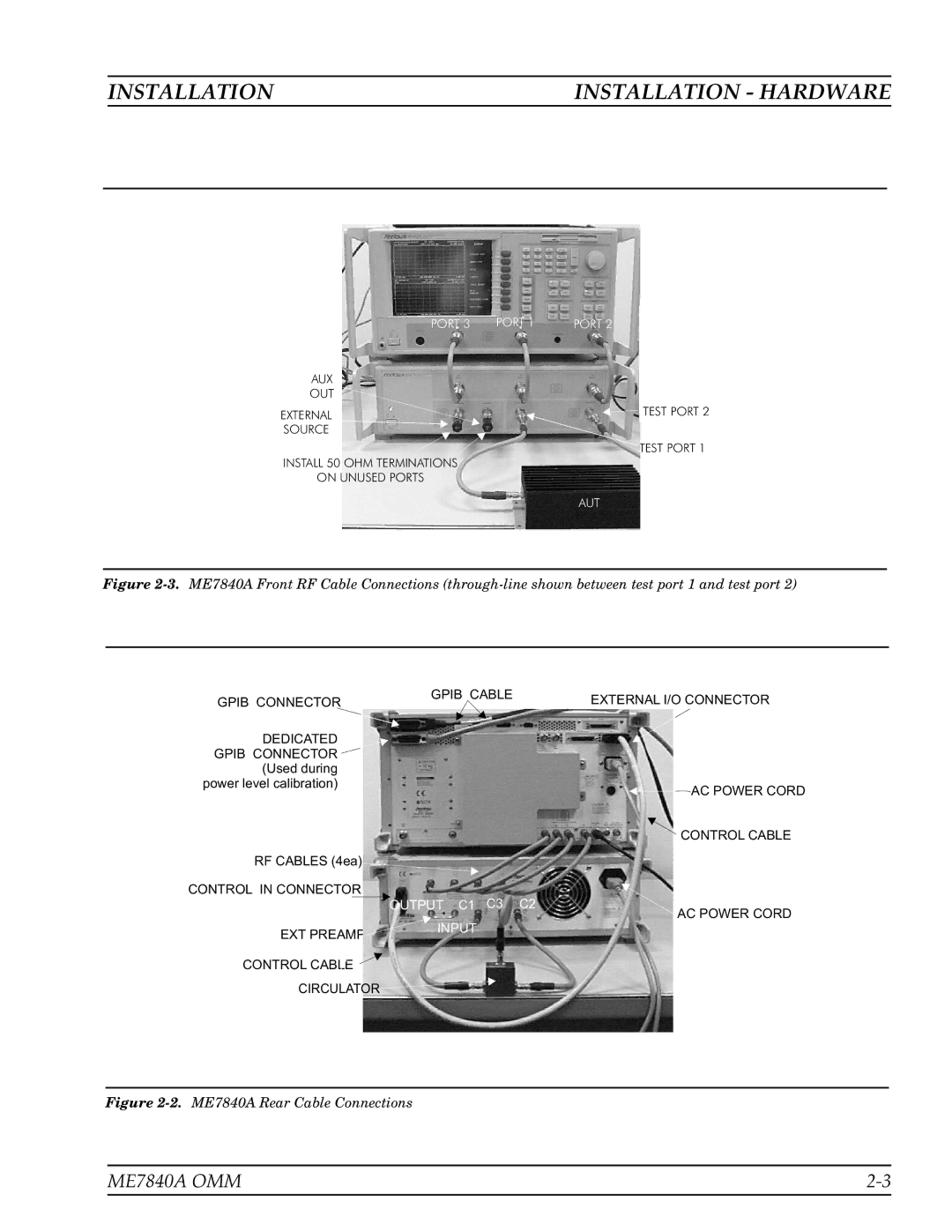 Anritsu manual Installationinstallation Hardware, ME7840A Rear Cable Connections 