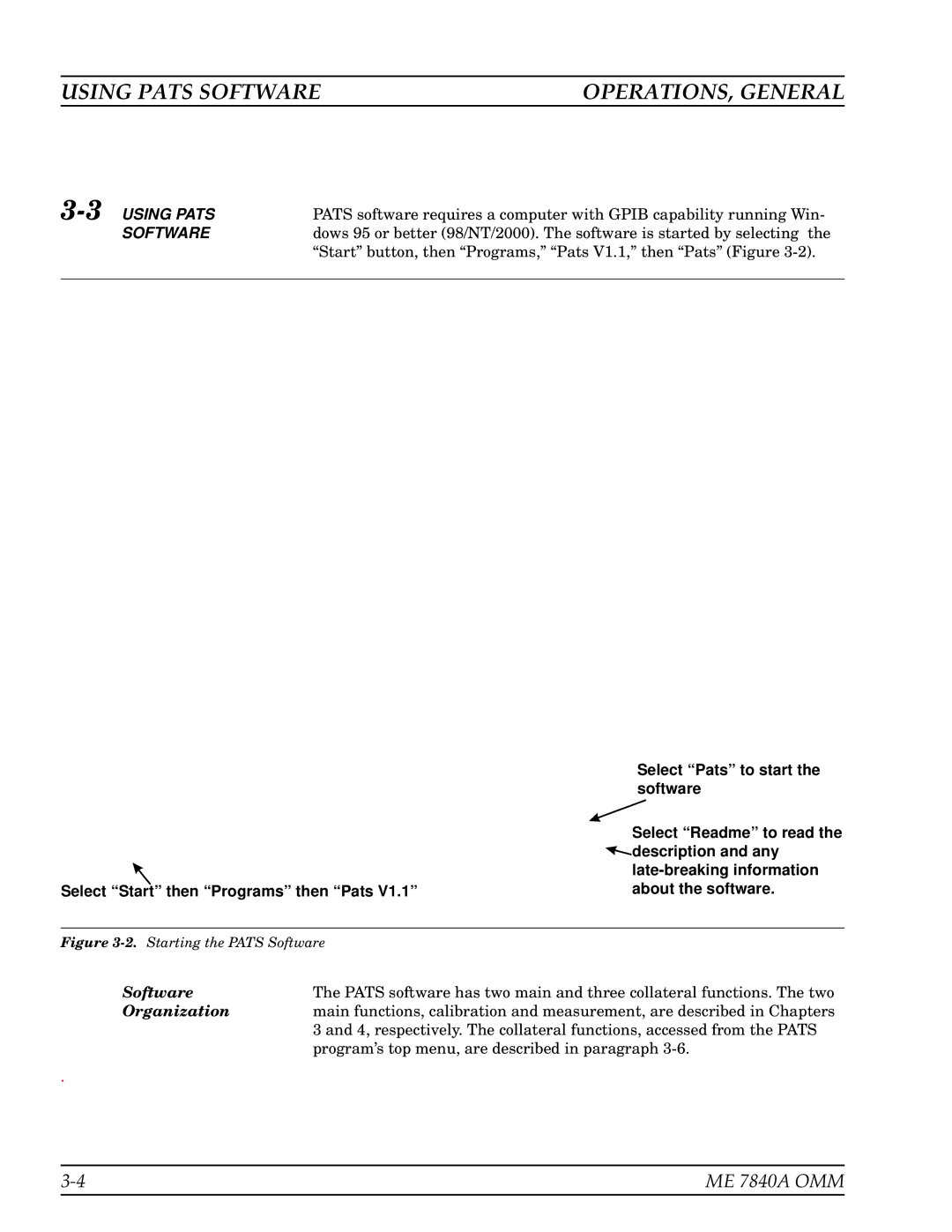 Anritsu ME7840A manual Using Pats Software OPERATIONS, General, 3USING Pats, Organization 