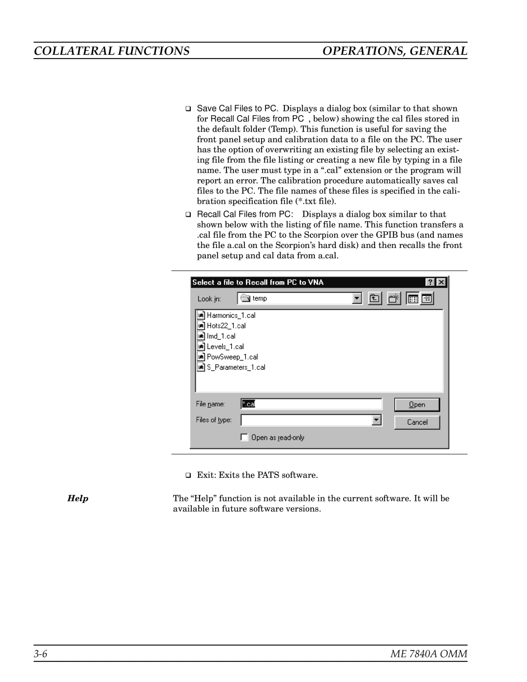 Anritsu ME7840A manual Collateral Functions OPERATIONS, General, Help 