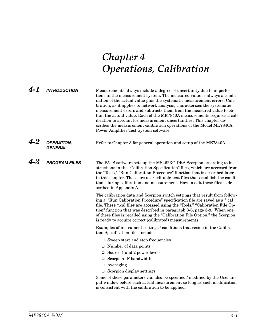 Anritsu ME7840A manual Chapter, Operations, Calibration, 1INTRODUCTION, General Program Files 