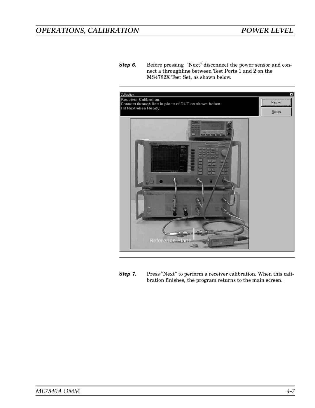 Anritsu ME7840A manual OPERATIONS, Calibration Power Level 