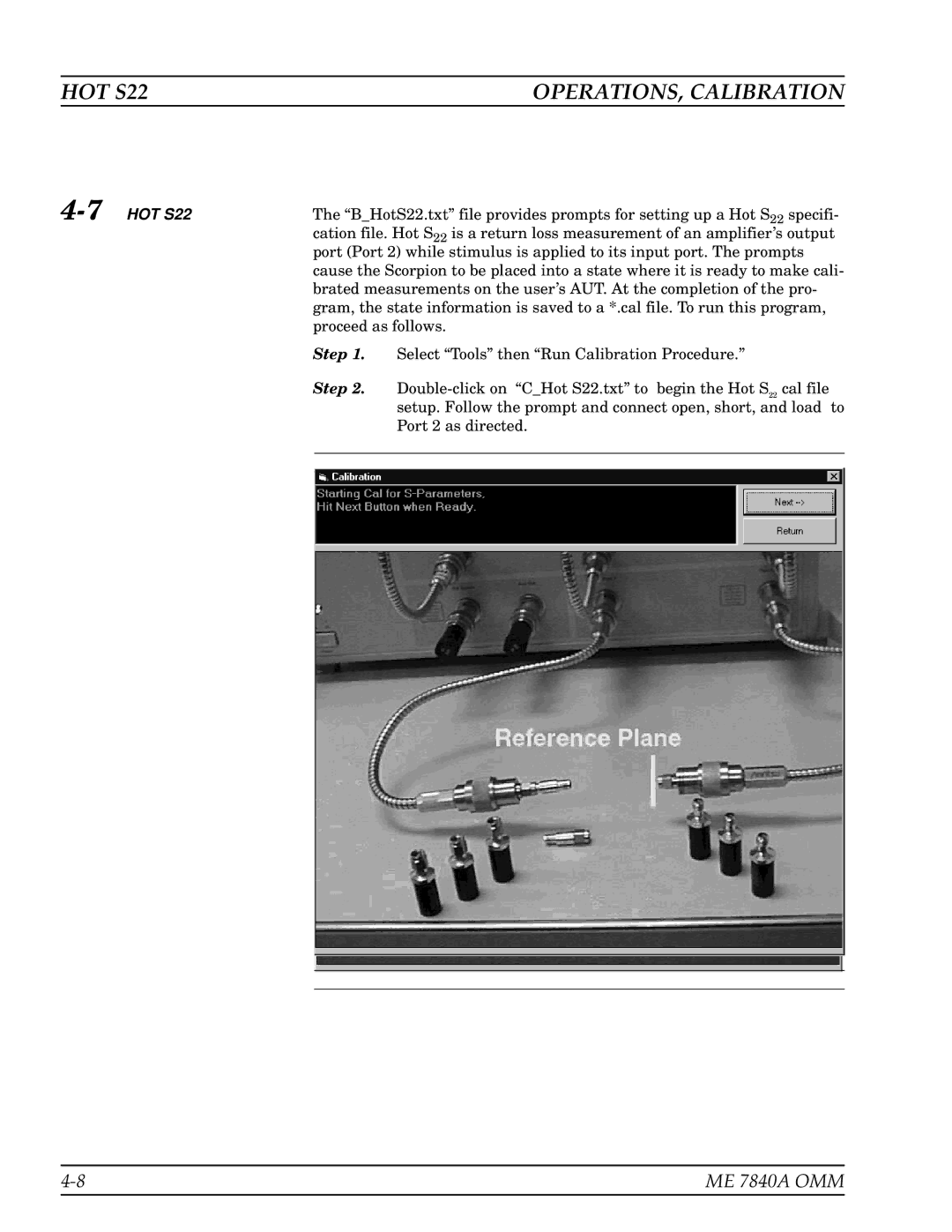 Anritsu ME7840A manual HOT S22 OPERATIONS, Calibration, 7HOT S22 