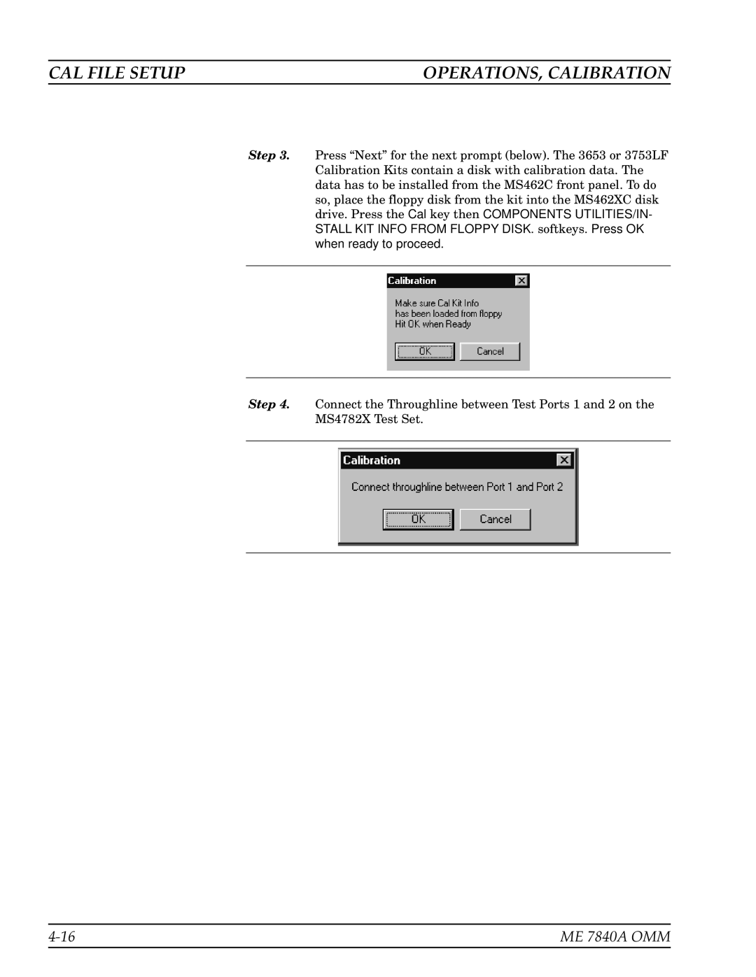 Anritsu ME7840A manual CAL File Setup OPERATIONS, Calibration 