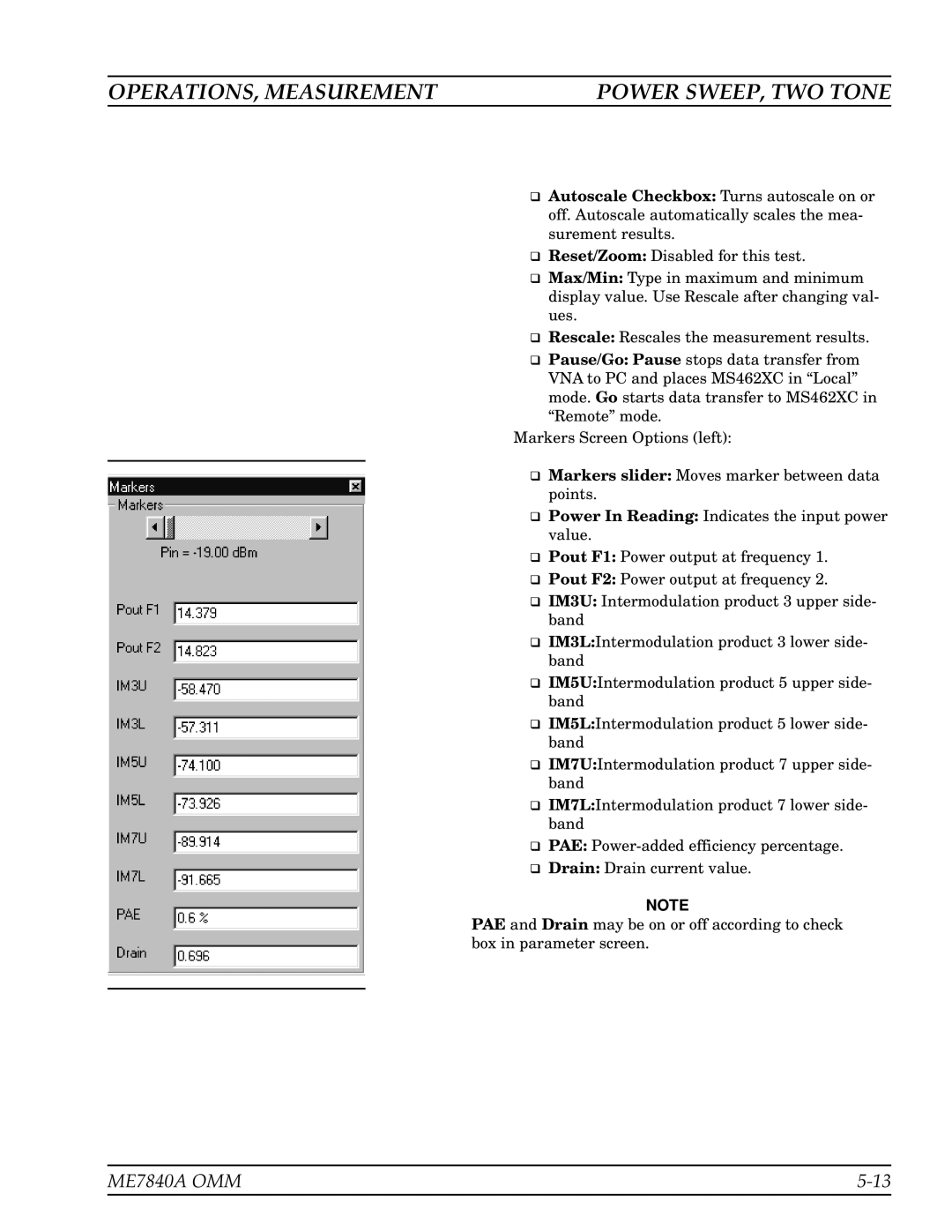 Anritsu ME7840A manual OPERATIONS, Measurement Power SWEEP, TWO Tone 