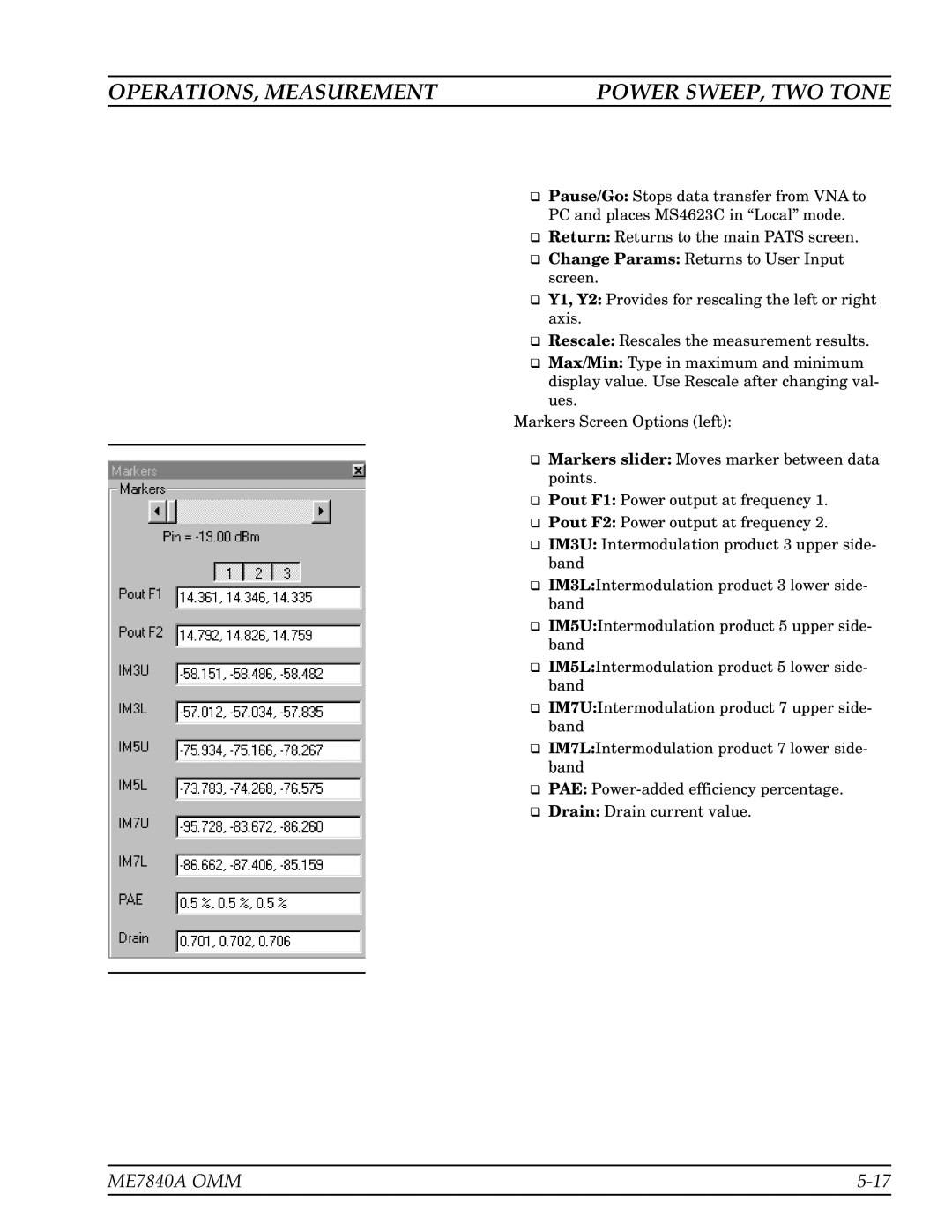 Anritsu ME7840A manual OPERATIONS, Measurement Power SWEEP, TWO Tone 