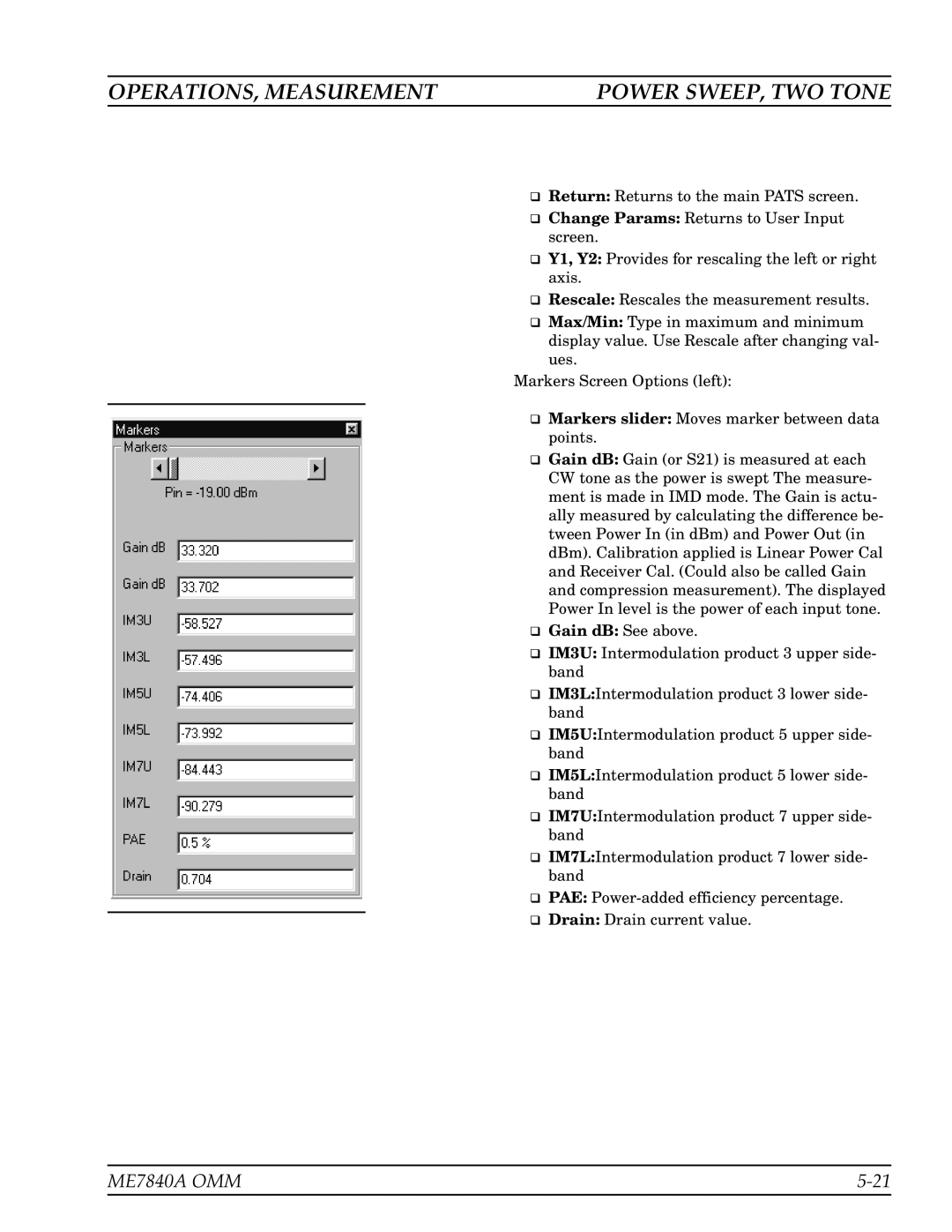 Anritsu ME7840A manual OPERATIONS, Measurement Power SWEEP, TWO Tone 