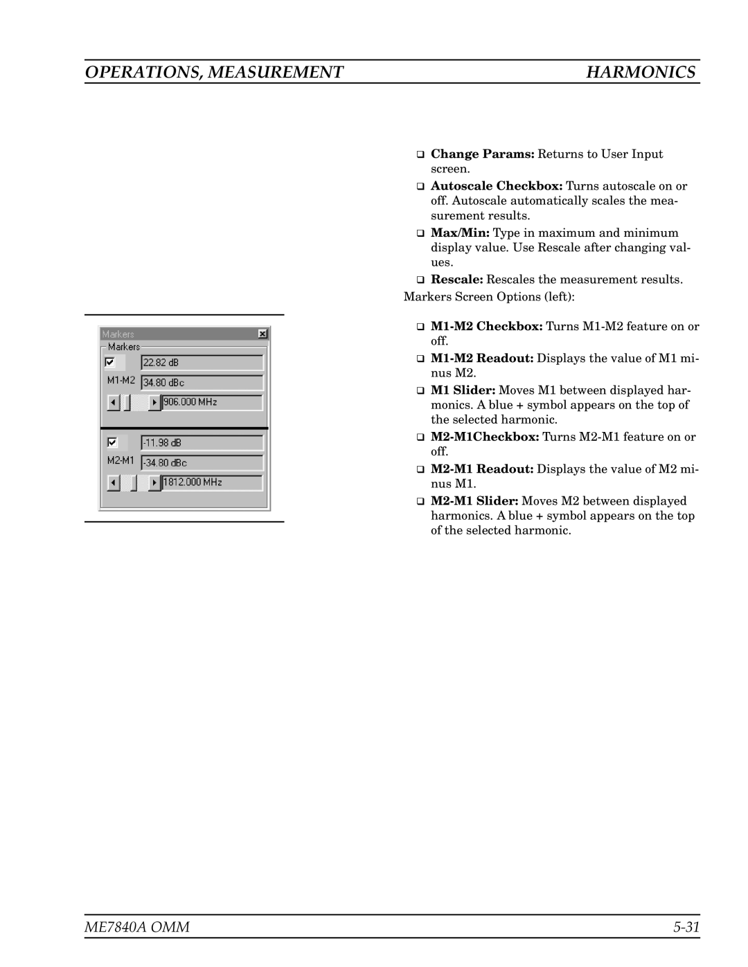 Anritsu ME7840A manual OPERATIONS, Measurement Harmonics 