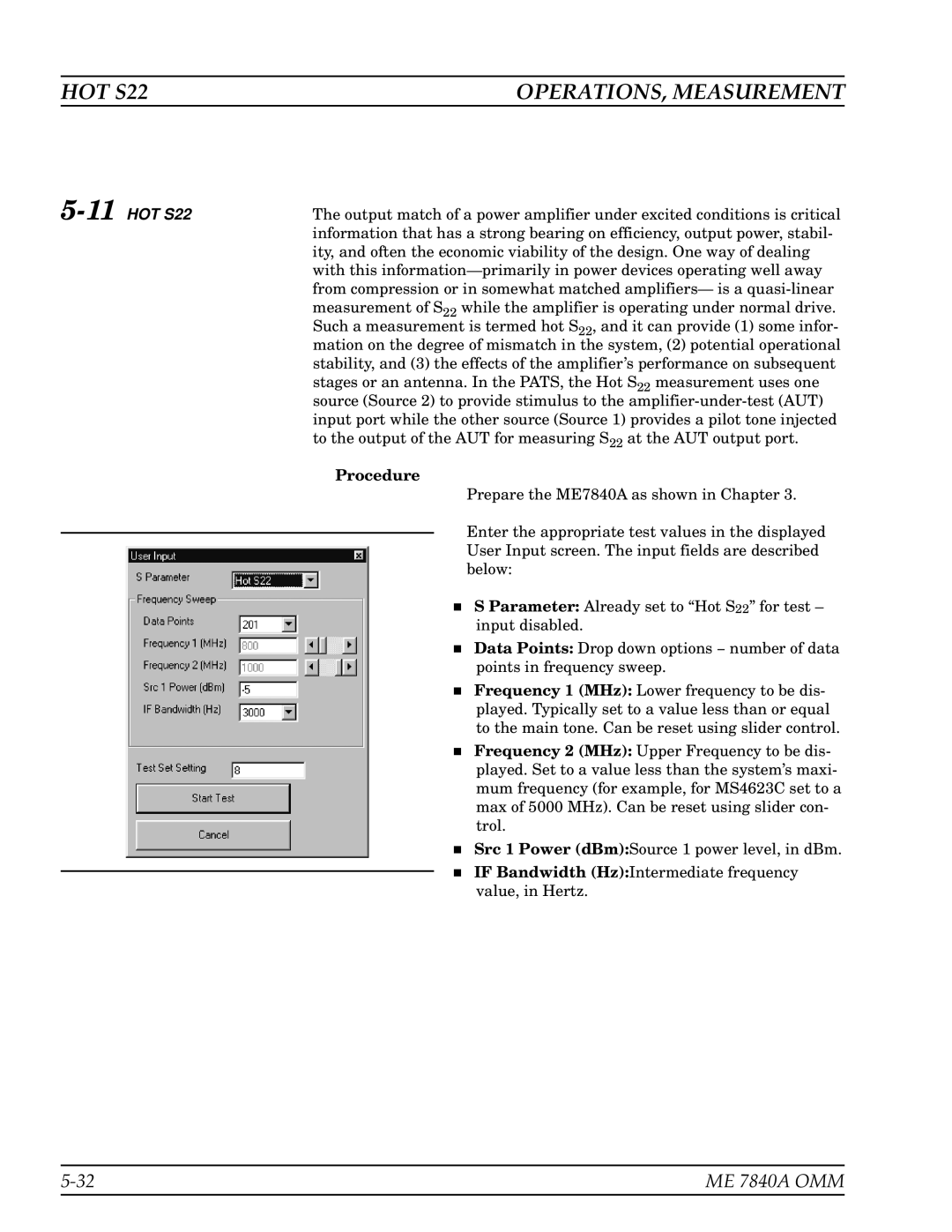 Anritsu ME7840A manual HOT S22 OPERATIONS, Measurement, 11HOT S22 