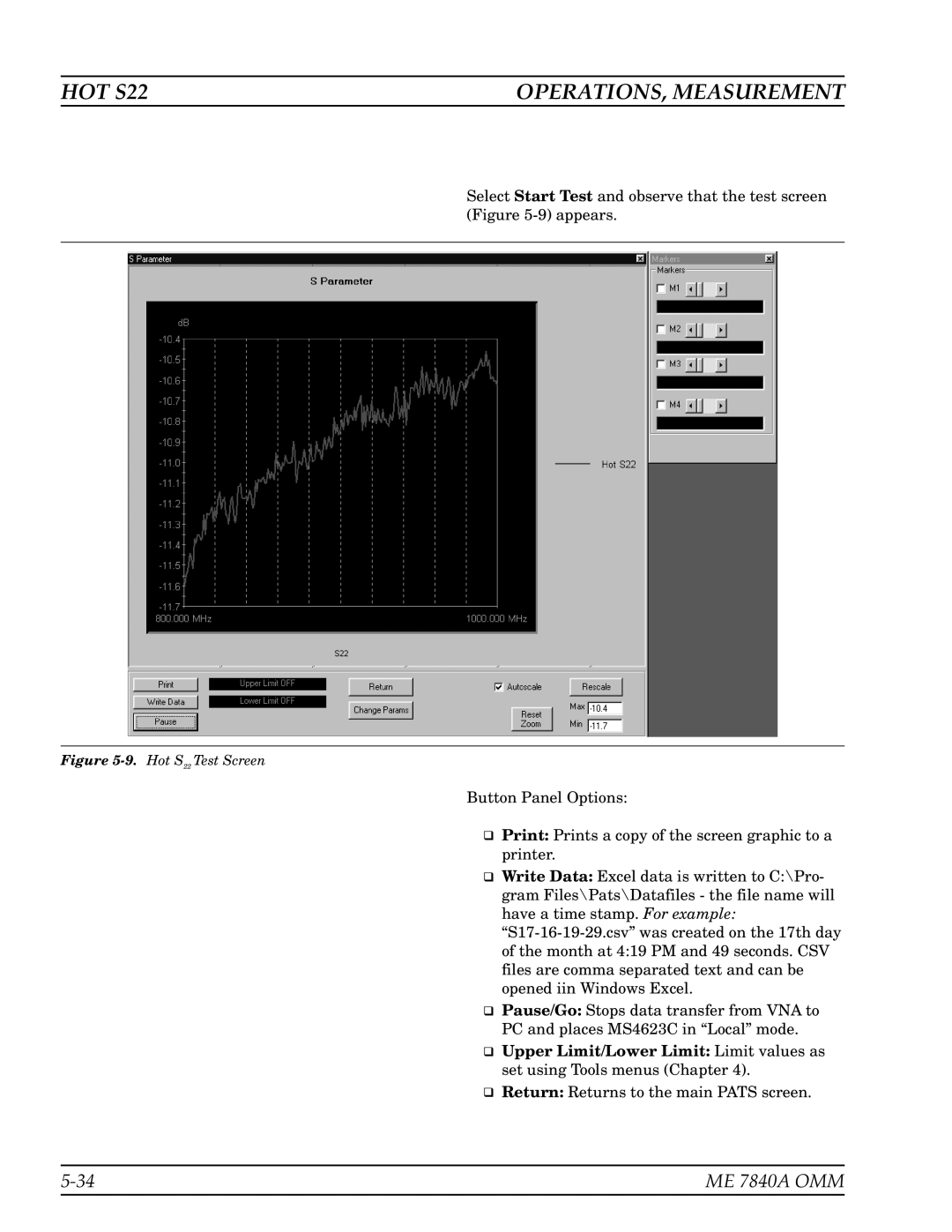 Anritsu ME7840A manual Hot S22 Test Screen 