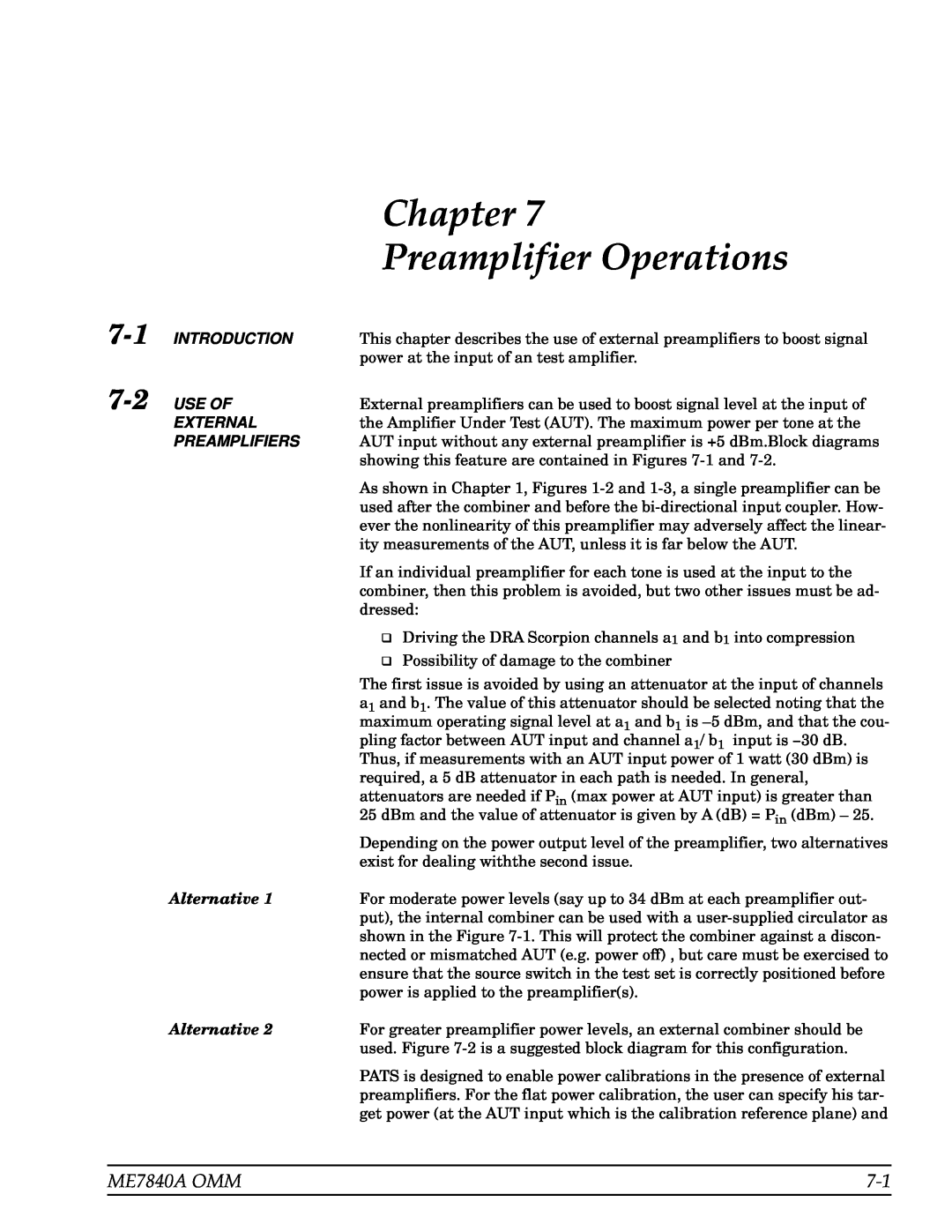 Anritsu Chapter Preamplifier Operations, 7-1, ME7840A OMM, Introduction, Use Of, External, Preamplifiers, Alternative 