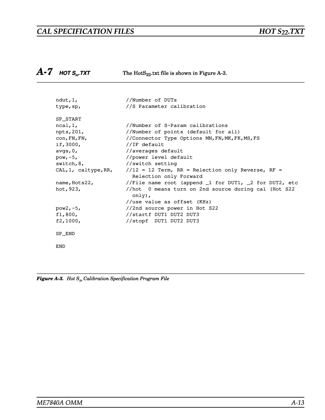 Anritsu manual A-13, Cal Specification Files, ME7840A OMM, A-7 HOT S22.TXT 