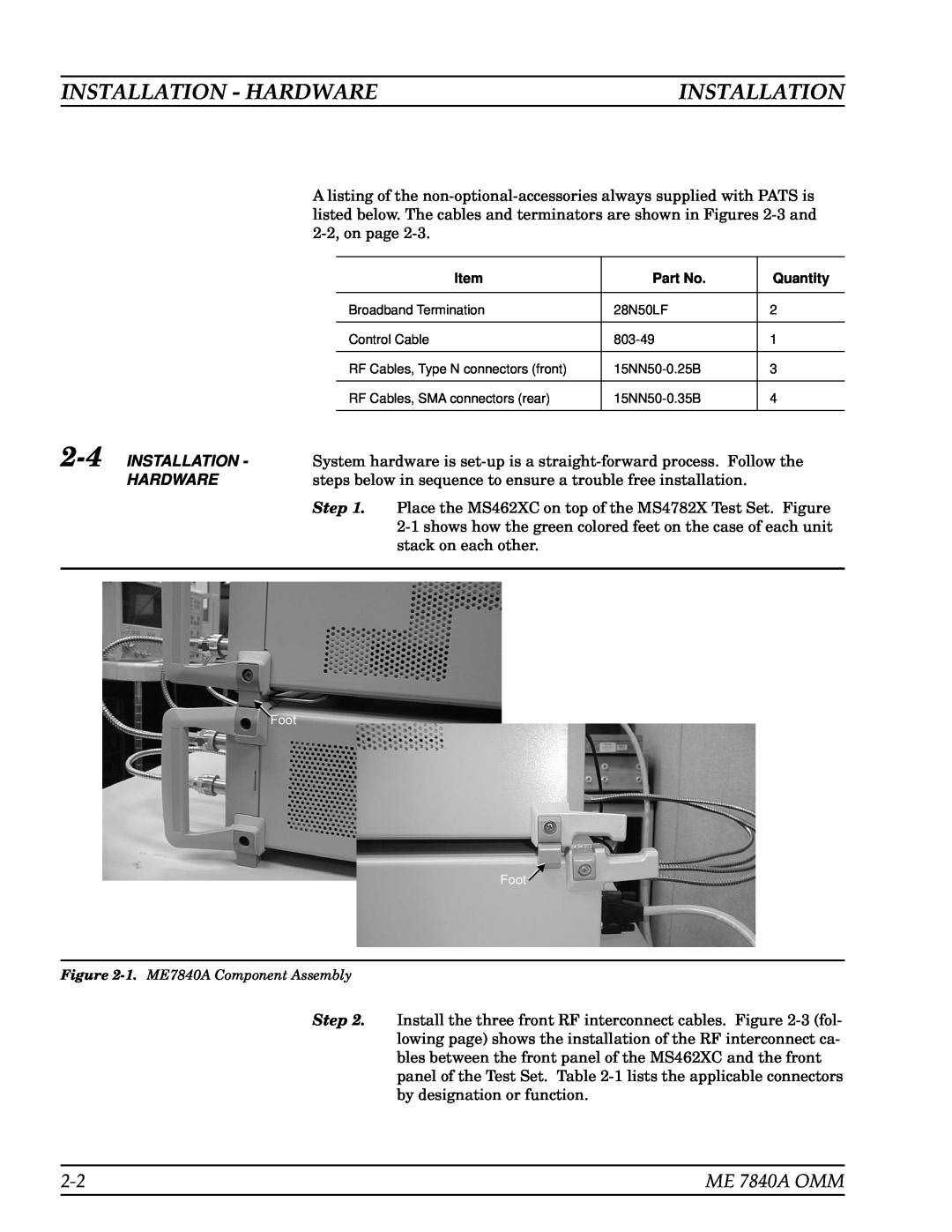 Anritsu ME7840A manual Installation - Hardware, ME 7840A OMM, Step 