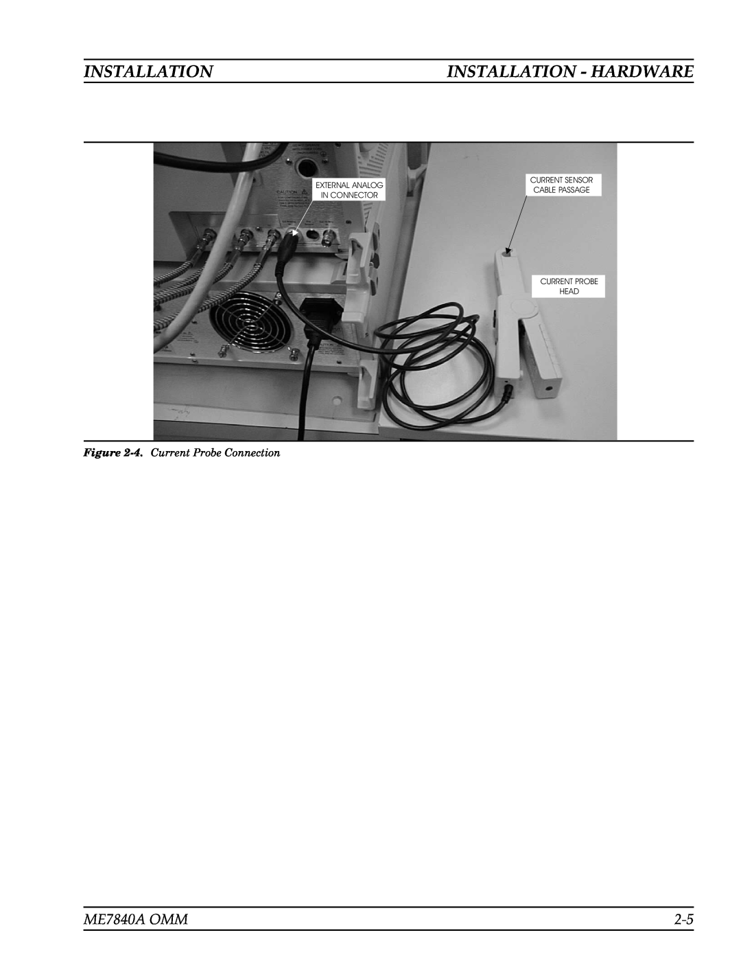 Anritsu Installation - Hardware, ME7840A OMM, 4. Current Probe Connection, External Analog, Current Sensor, Head 
