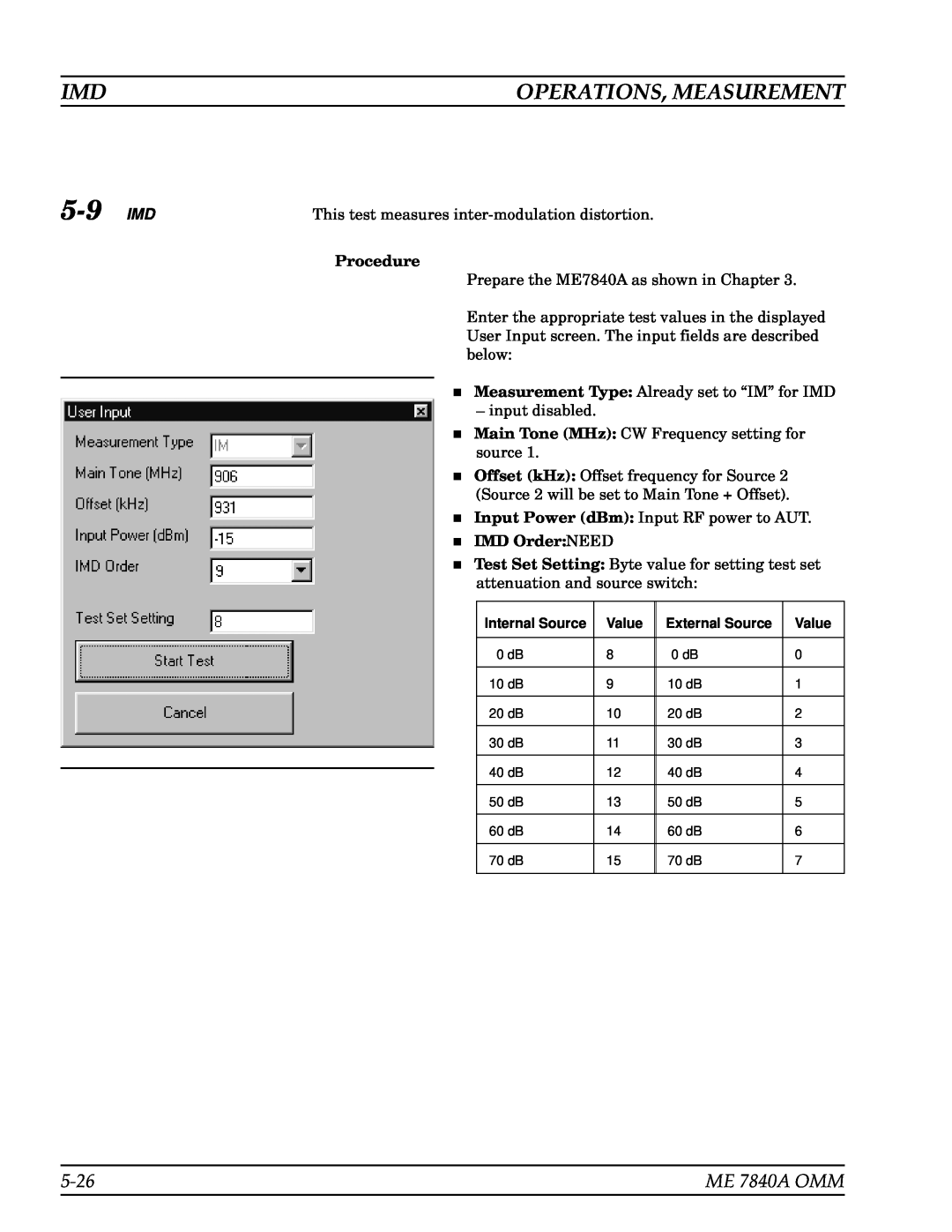 Anritsu ME7840A manual 5-9 IMD, 5-26, Operations, Measurement, ME 7840A OMM, Procedure, IMD Order NEED 