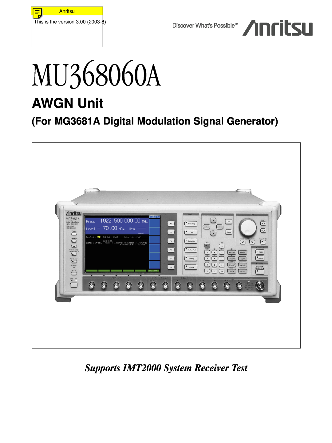 Anritsu manual MU368060A, AWGN Unit, For MG3681A Digital Modulation Signal Generator 
