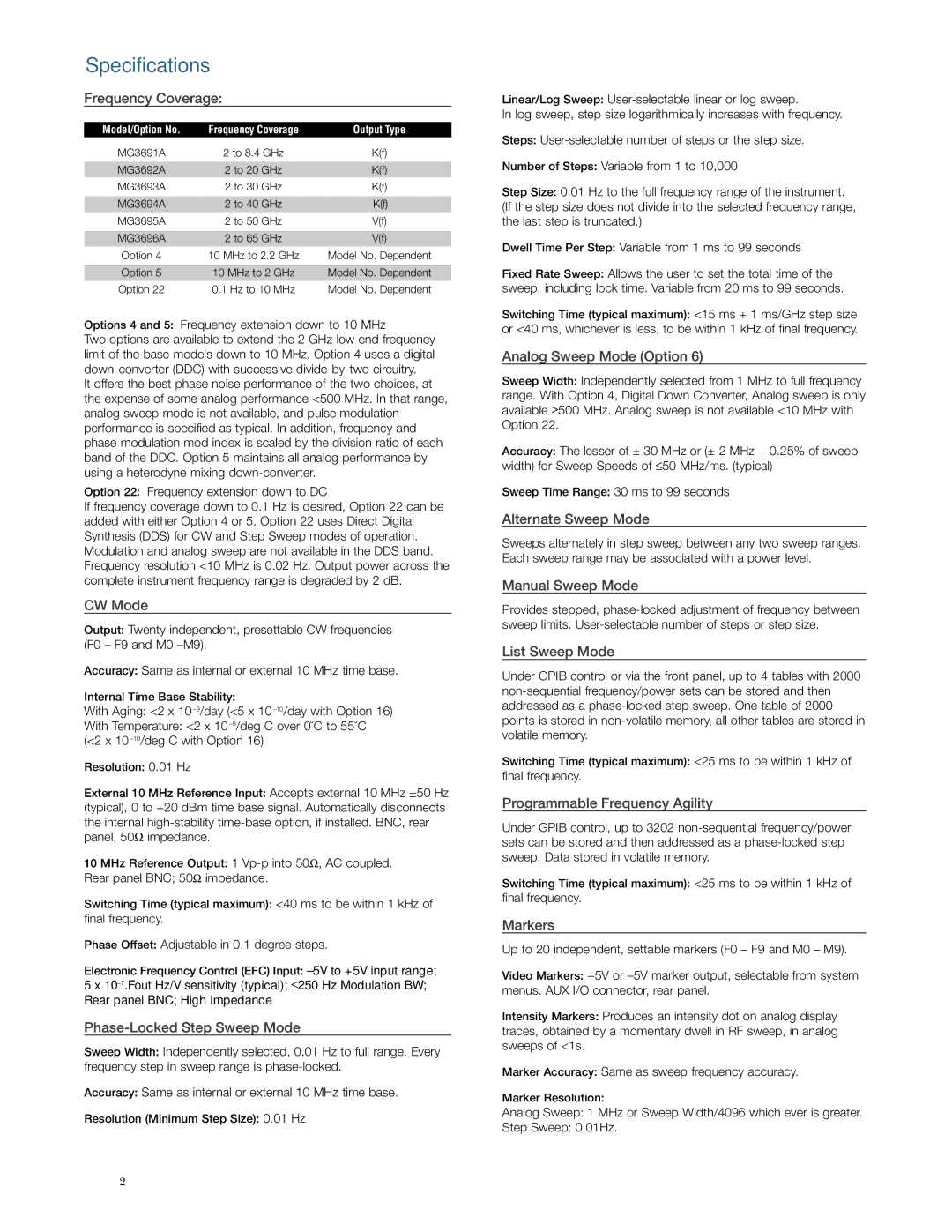 Anritsu MG3690A manual Specifications 