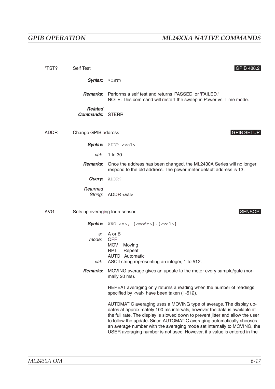 Anritsu ML2430A operation manual Related Commands, Query, Returned String, Mode 