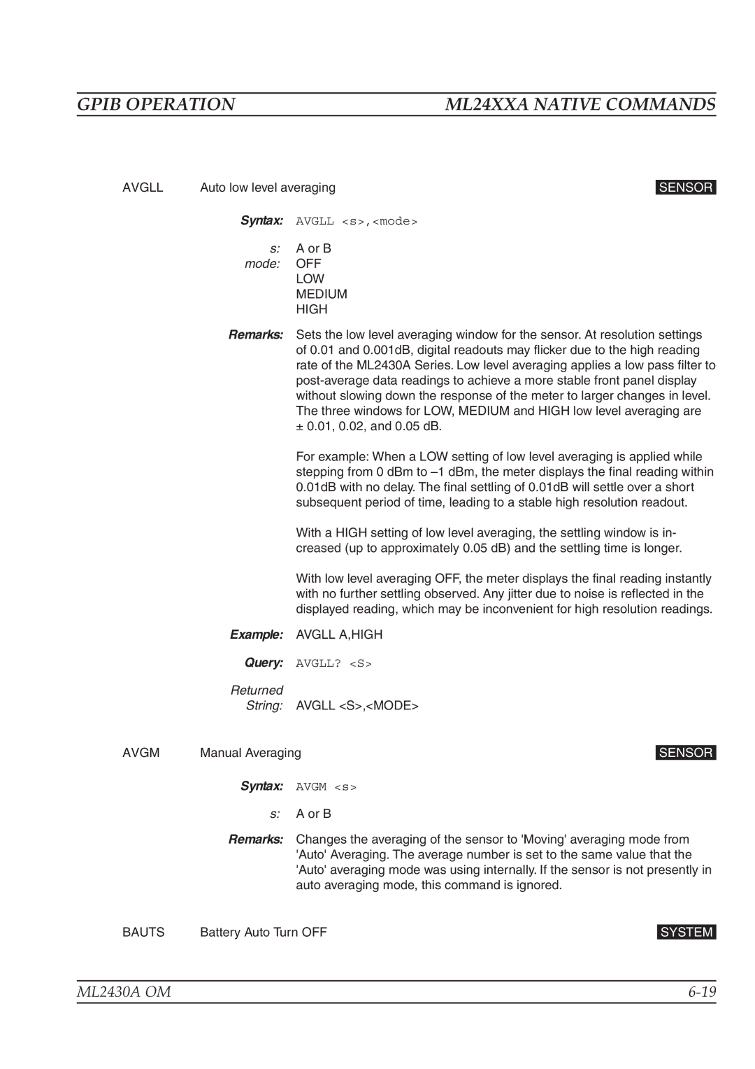 Anritsu ML2430A operation manual Avgll, Syntax Avgm s, Bauts 