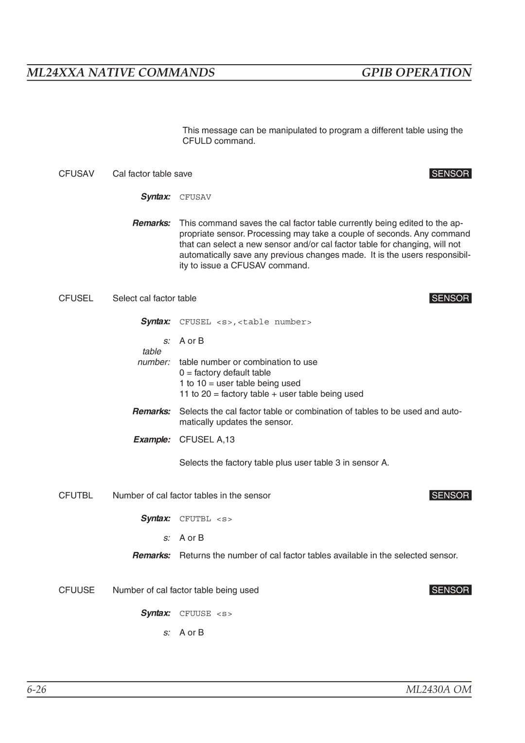 Anritsu ML2430A operation manual Syntax Cfusav, Cfusel, Cfutbl 