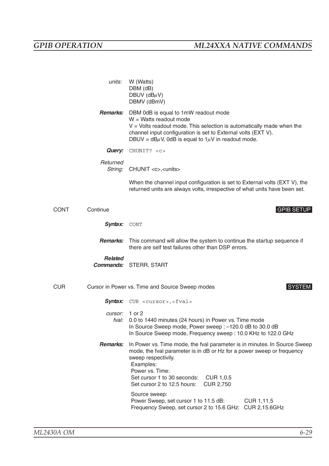 Anritsu ML2430A operation manual Cont, Cursor Fval 