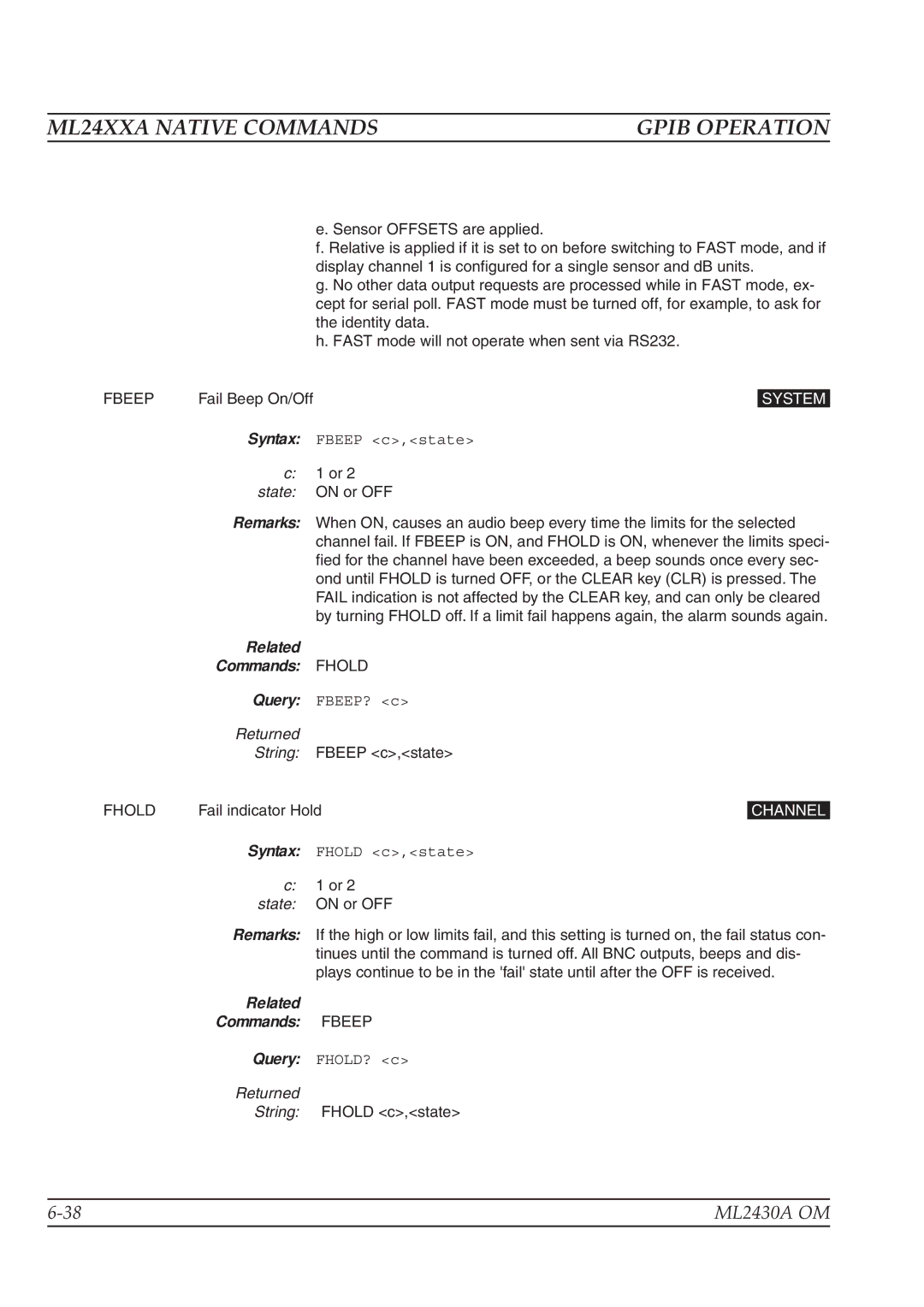 Anritsu ML2430A operation manual Related Commands Fhold, Related Commands Fbeep 