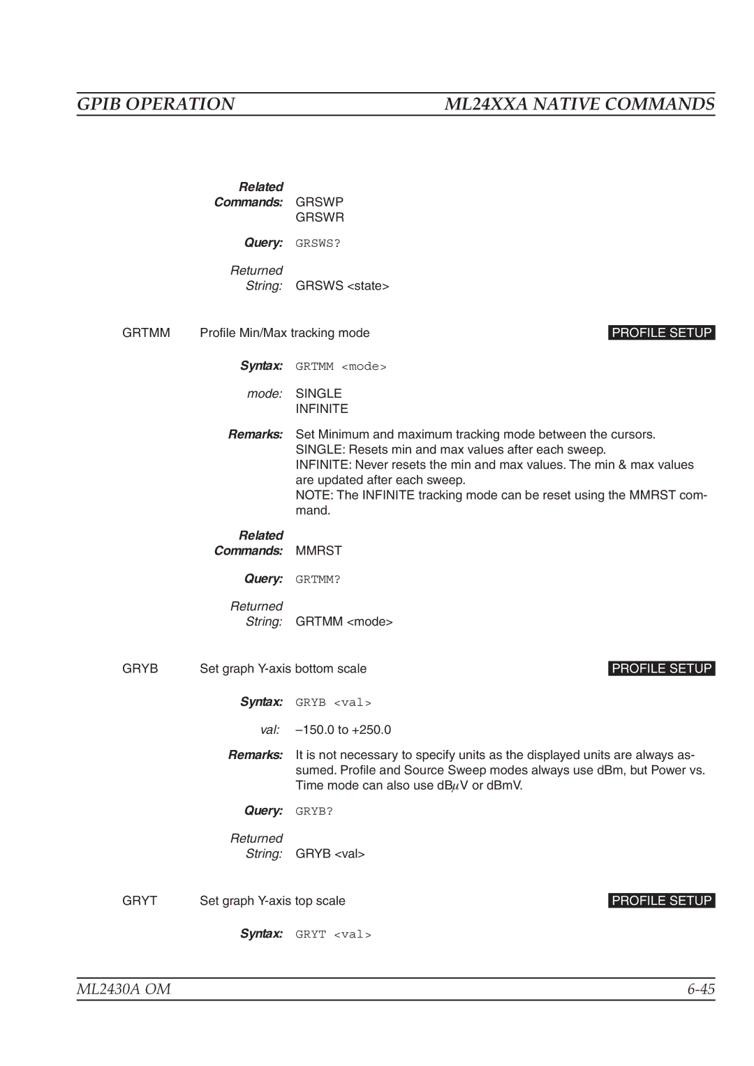 Anritsu ML2430A operation manual Query GRSWS?, Related Commands Mmrst Query GRTMM?, Query GRYB? 