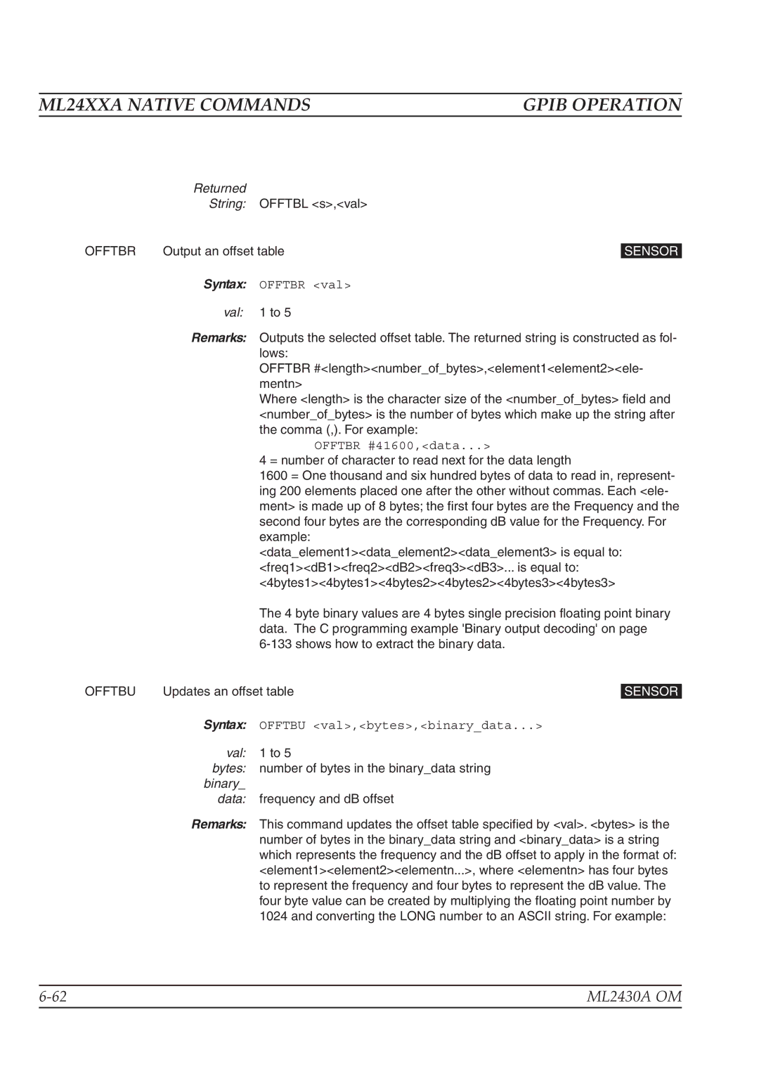 Anritsu ML2430A operation manual Offtbr, Offtbu, Val Bytes 