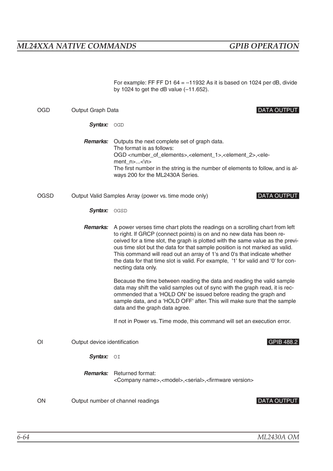 Anritsu ML2430A operation manual Ogd, Syntax OGD, Syntax Ogsd, Syntax Remarks 