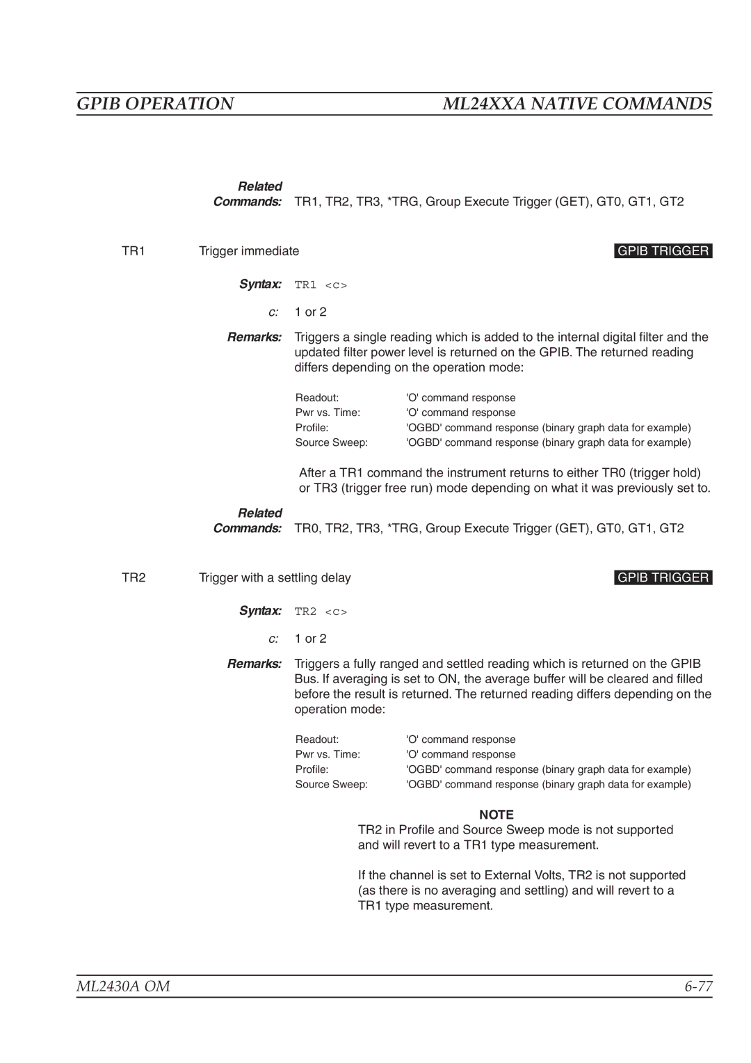 Anritsu ML2430A operation manual Syntax TR1 c, Syntax TR2 c 