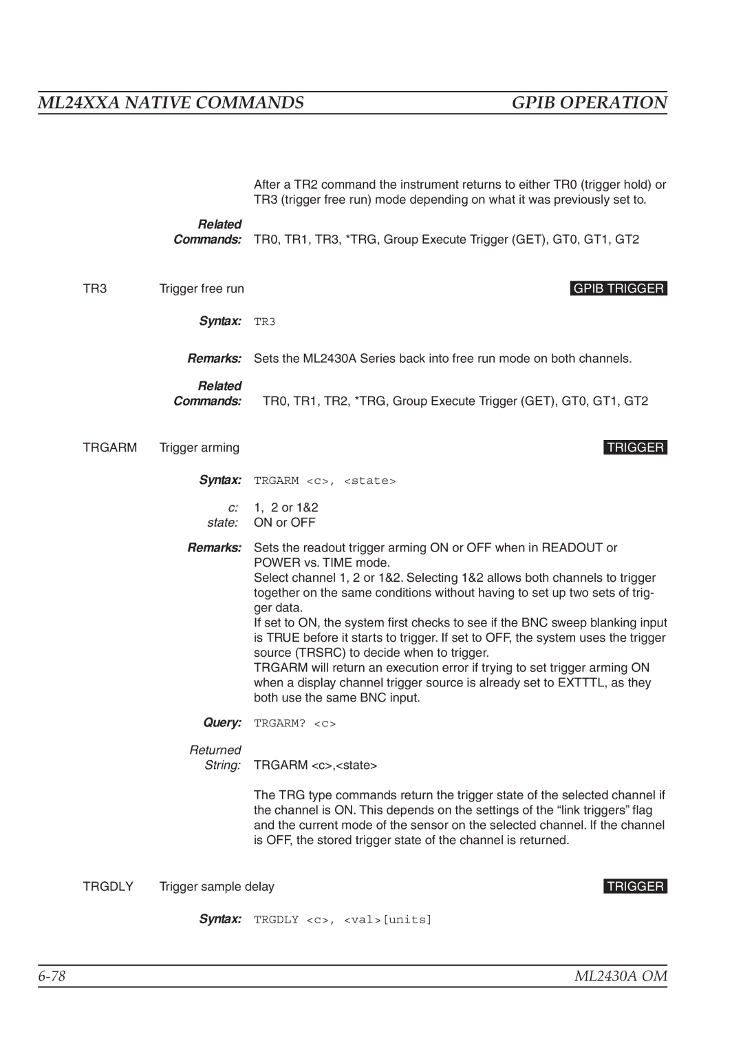 Anritsu ML2430A operation manual Syntax TR3, Trgdly 