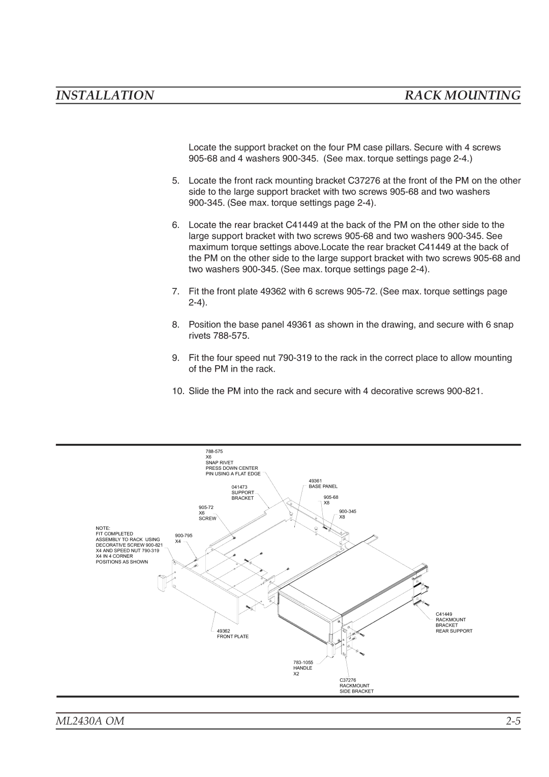 Anritsu ML2430A operation manual Rack Mounting 