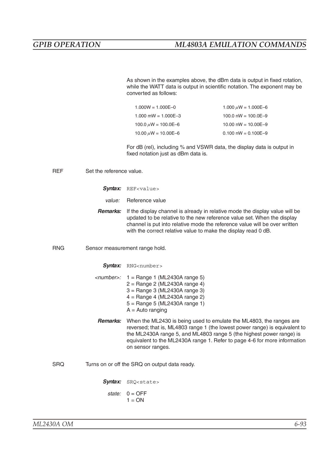 Anritsu ML2430A operation manual Rng, Srq 