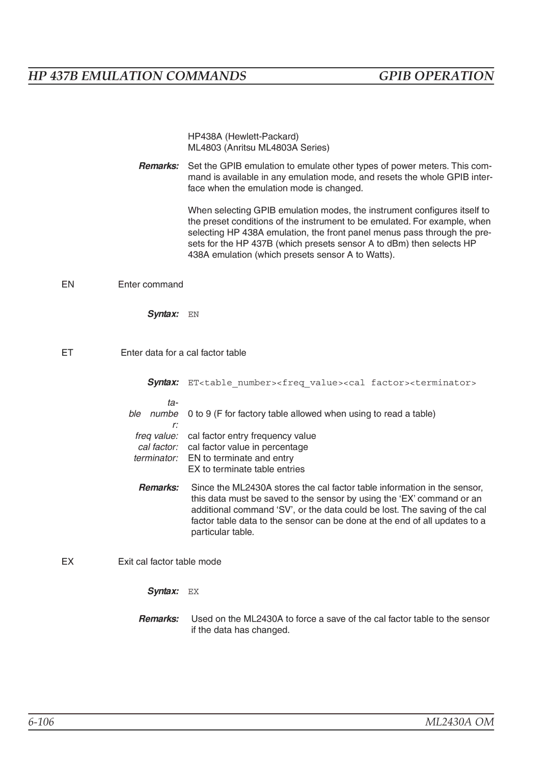 Anritsu ML2430A operation manual Syntax EN, Syntax EX 