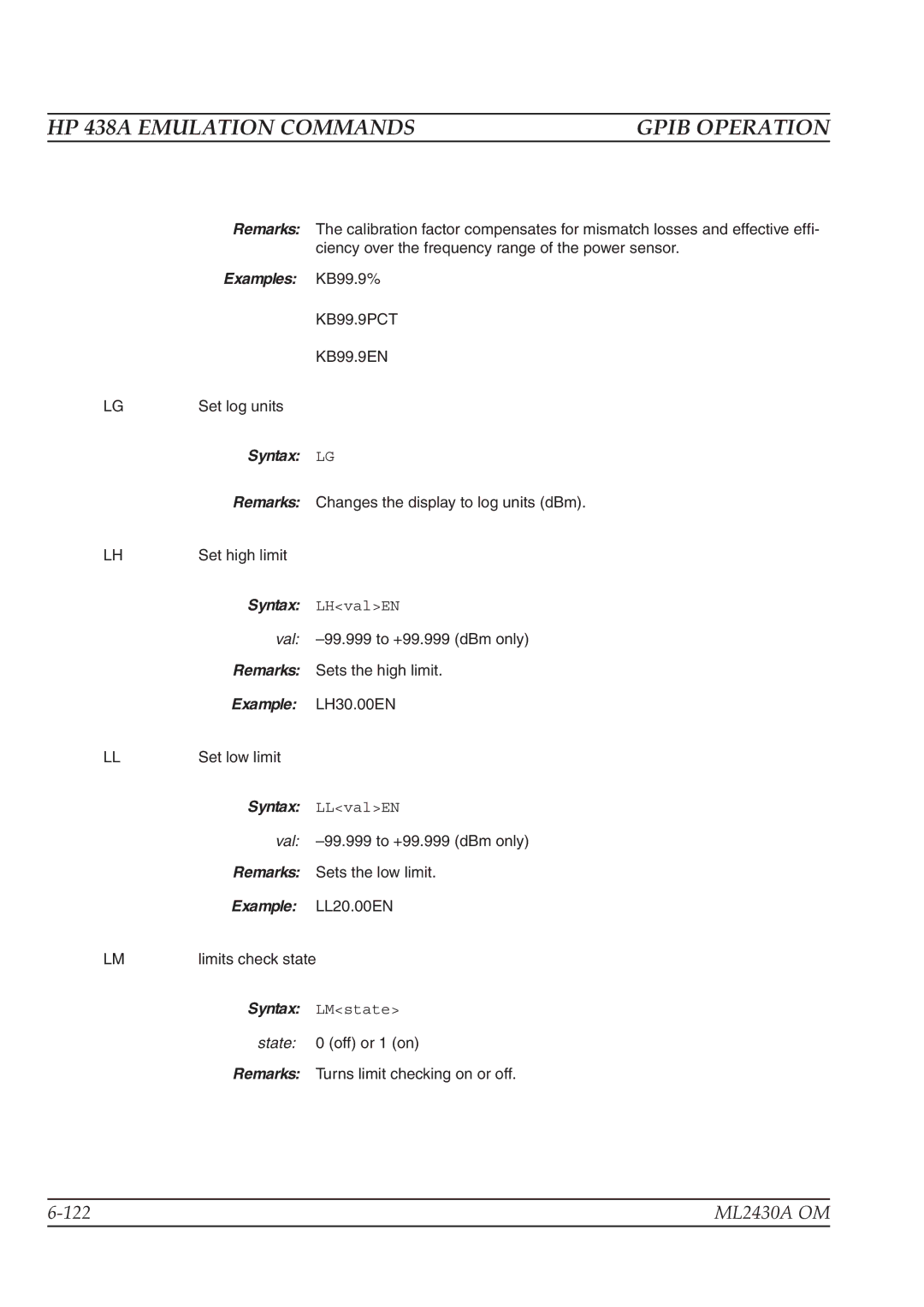 Anritsu ML2430A operation manual Examples KB99.9%, KB99.9PCT 