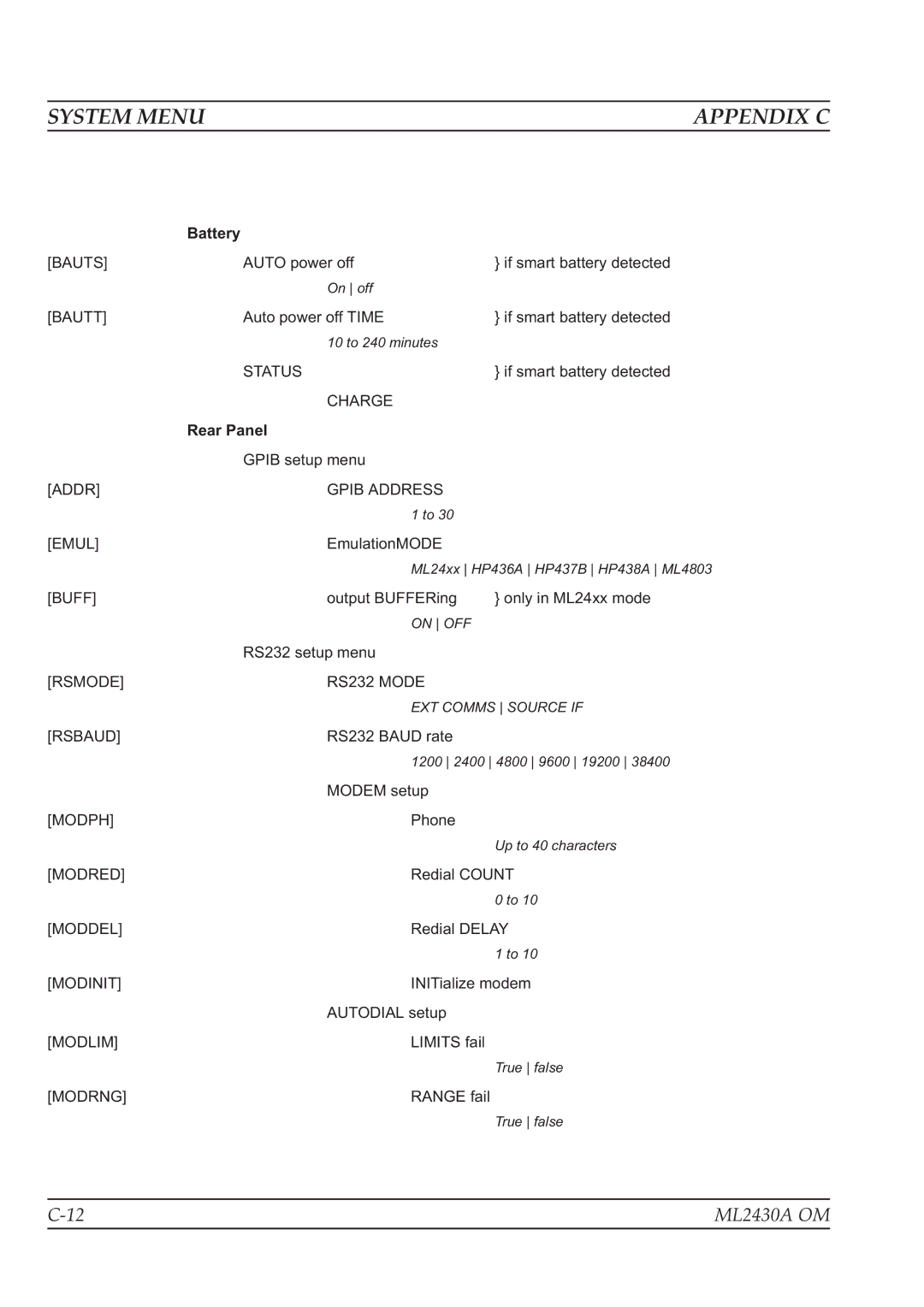 Anritsu ML2430A operation manual Battery 