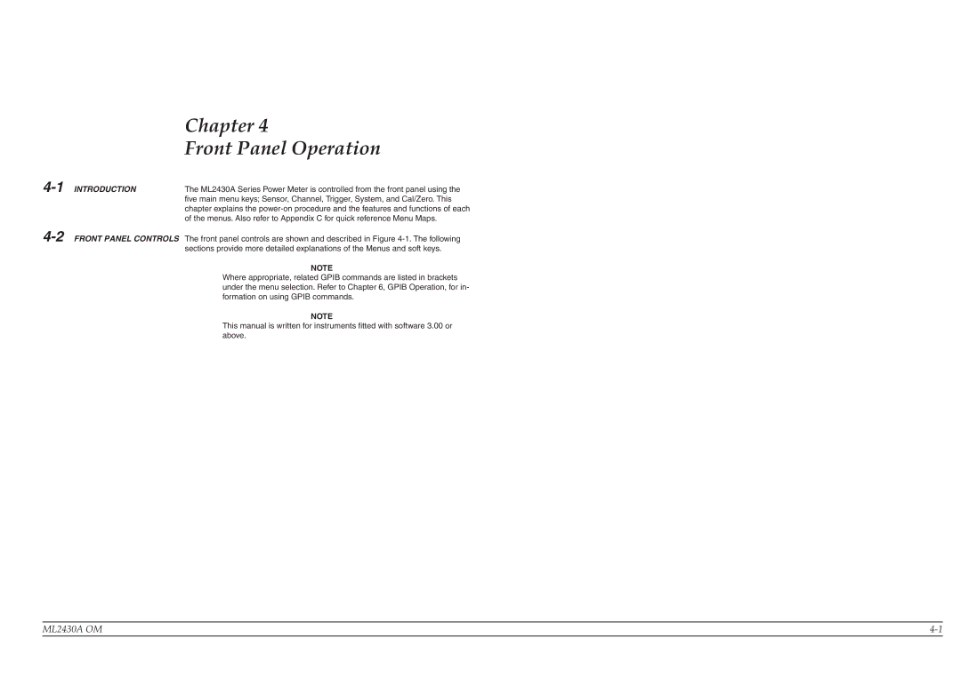 Anritsu ML2430A operation manual Chapter Front Panel Operation 