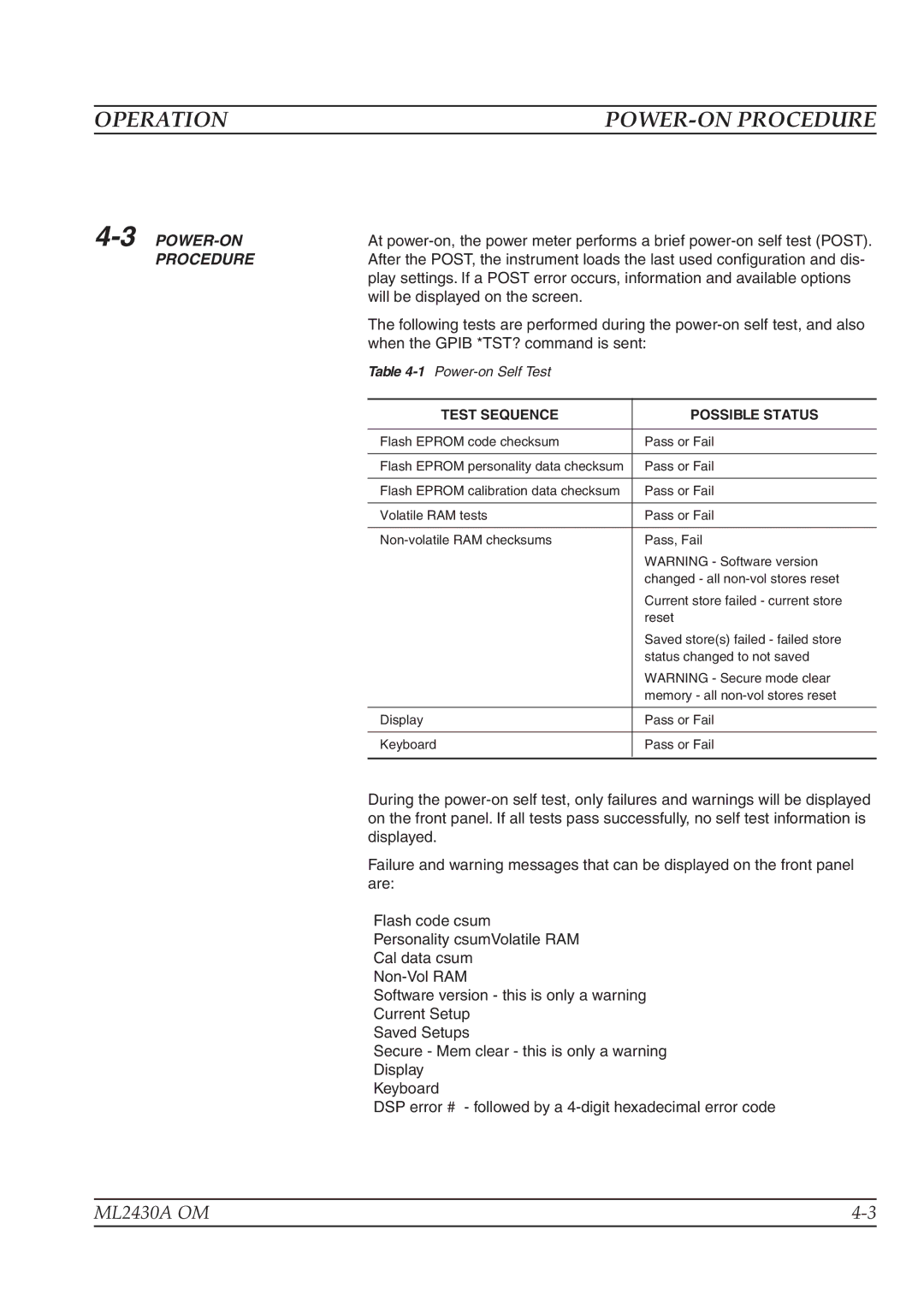 Anritsu ML2430A operation manual POWER-ON Procedure, 3POWER-ON 