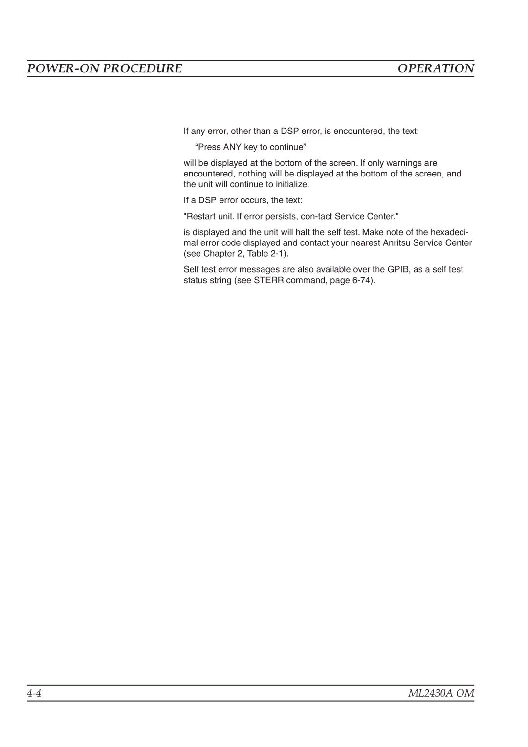 Anritsu ML2430A operation manual POWER-ON Procedure 